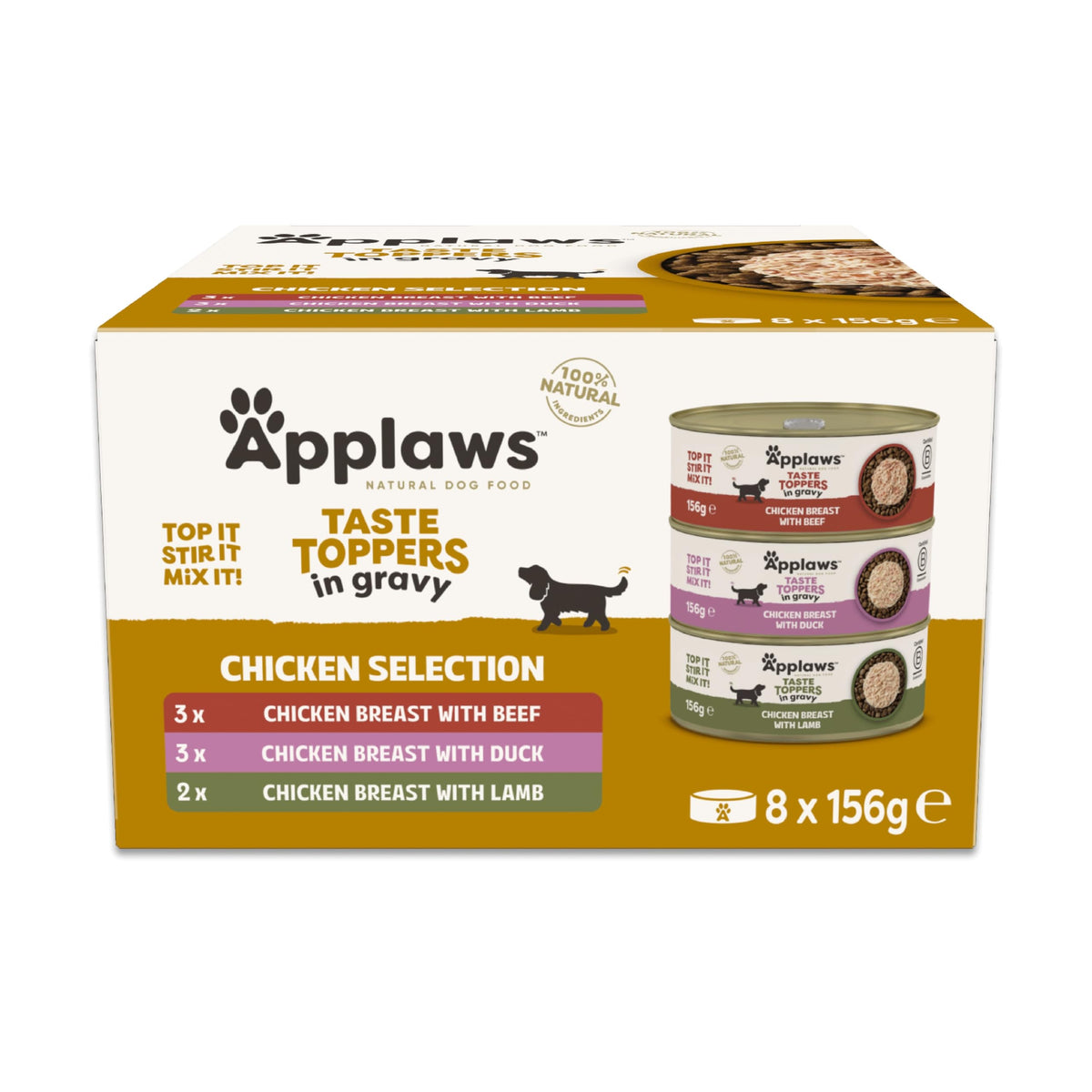 Applaws Natural Wet Dog Food Topper, Chicken Selection in Broth, 8x156g Tin