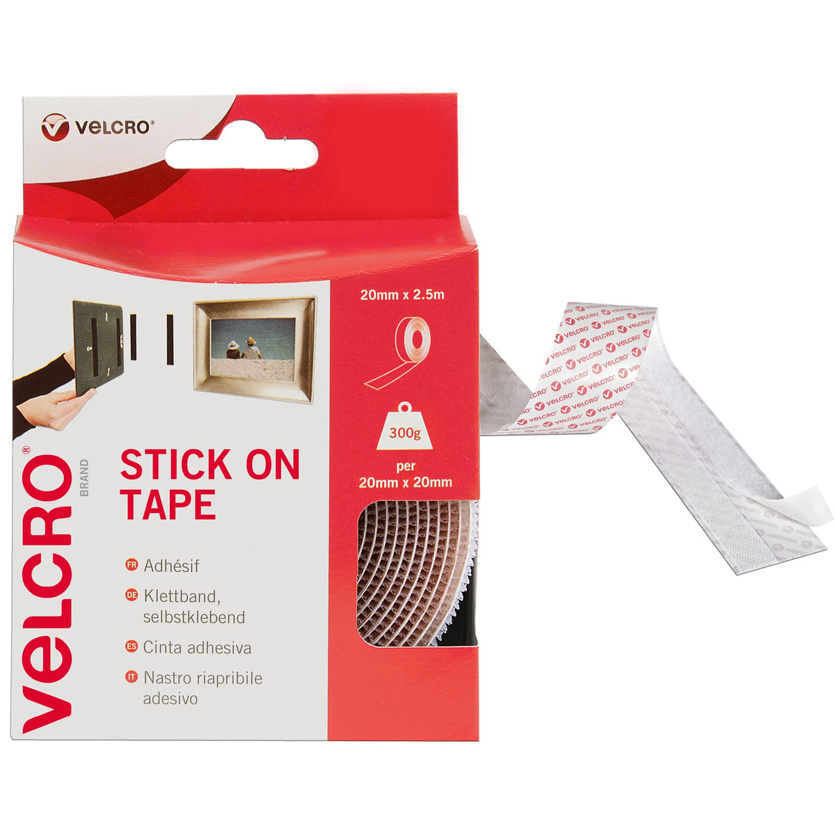 VELCRO Brand VEL60210 - Stick On Hook and Loop Fasteners | Perfect for Home or Office | 20mm x 1m Tape | White