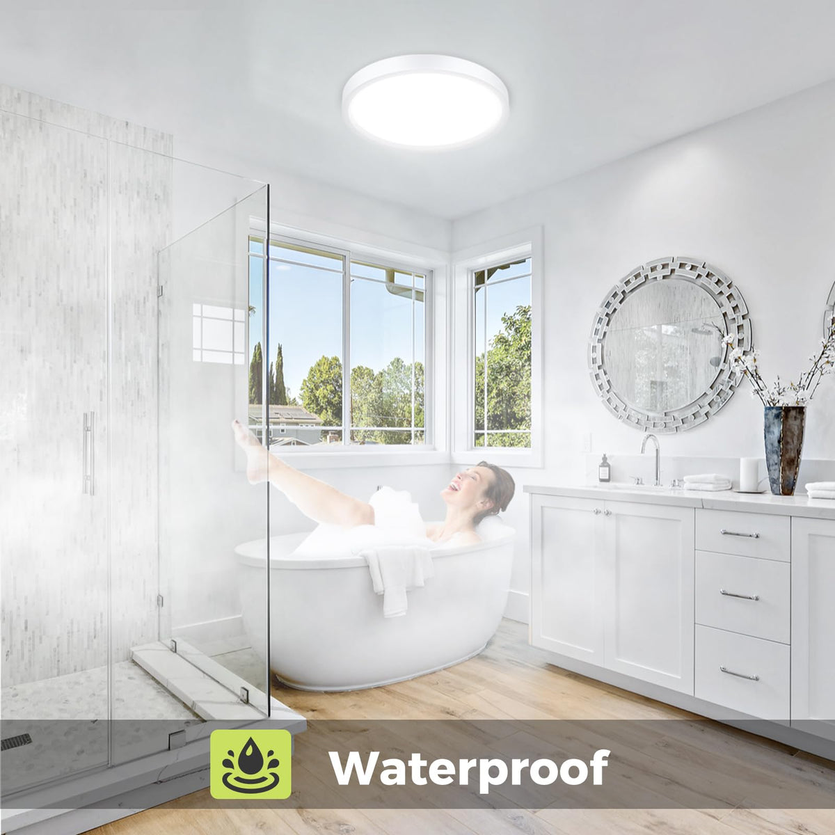 hepside Bathroom Light, 3000K/4000K/6500K 3 Color Temperature LED Ceiling Light, 15W 1500LM, Waterproof, Round, Small, Modern, Flush Ceiling Light for Bathroom, Kitchen, Bedroom, Black