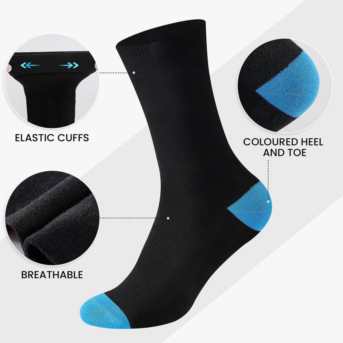 Cirorld 6/10 Pairs Mens Black Socks, Breathable Causal Cotton Socks Men