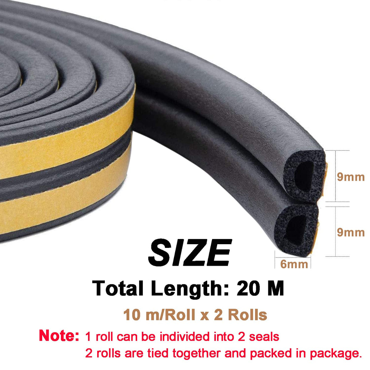 Draught Draft Excluder Tape for Door Windows, 6M Foam Sealing Strip