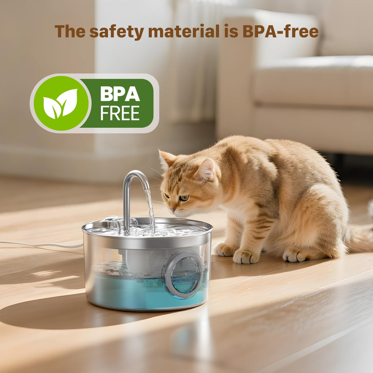 Cat Water Fountain Stainless Steel: Water Fountain Cat Bowl - 3.2L Drinking Fountains for Cats - Pet Water Dispenser - with 6 Carbon Filters + 3 Sponges