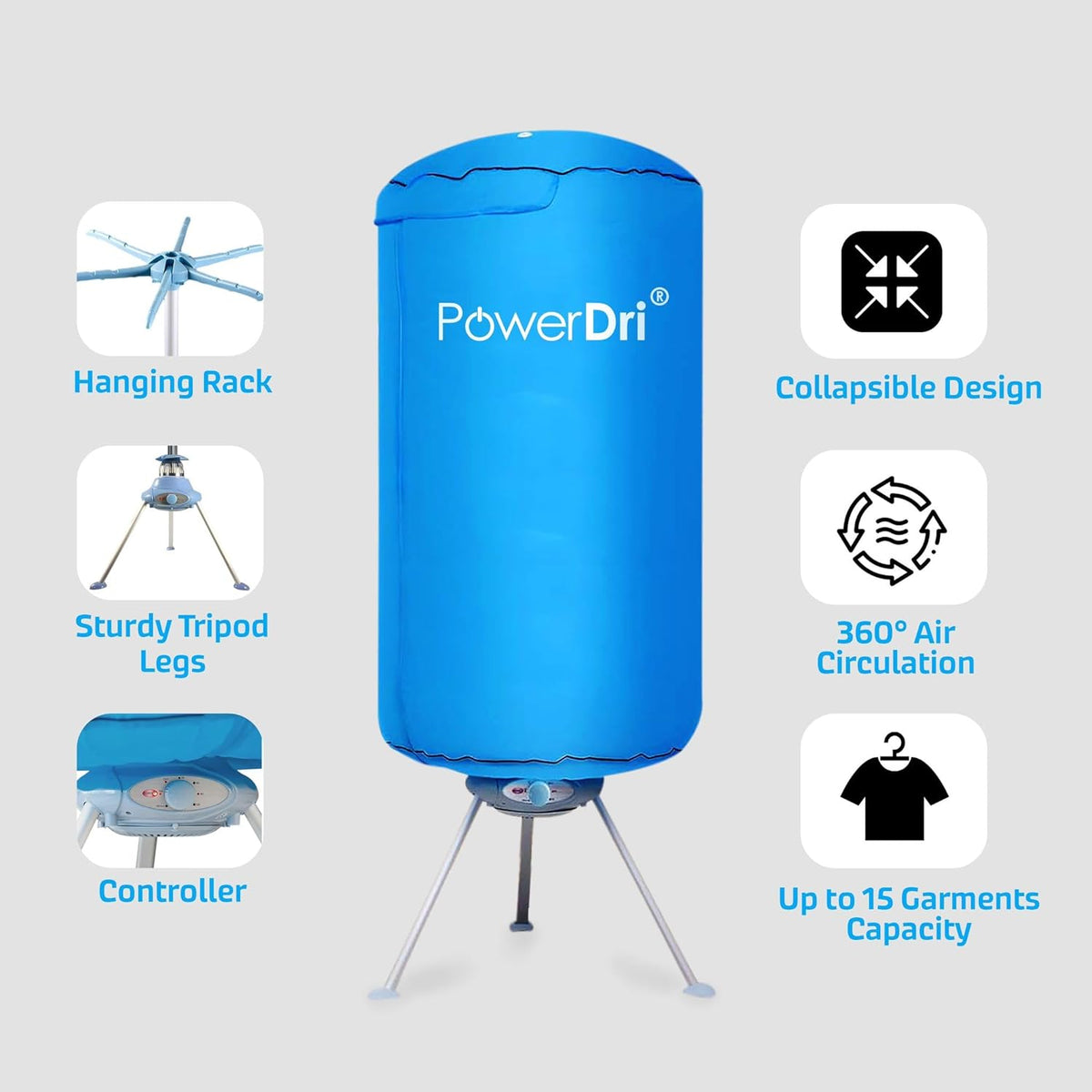 Electric Clothes Dryer 15kg Indoor Wet Laundry Warm Air Drying PowerDri (White)