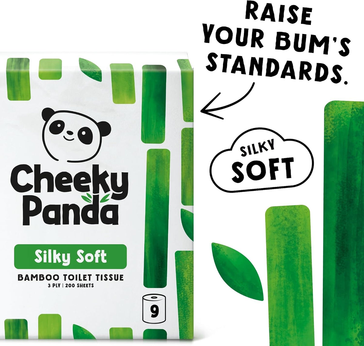 The Cheeky Panda Bamboo Toilet Paper – 9 Rolls of Toilet Paper | Plastic Free Packaging and Sustainable Toilet Tissue | 100% Compostable