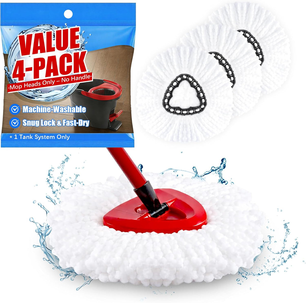 4 Pack Mop Head Replacement Compatible with Vileda Turbo 1-Tank Spin Mop