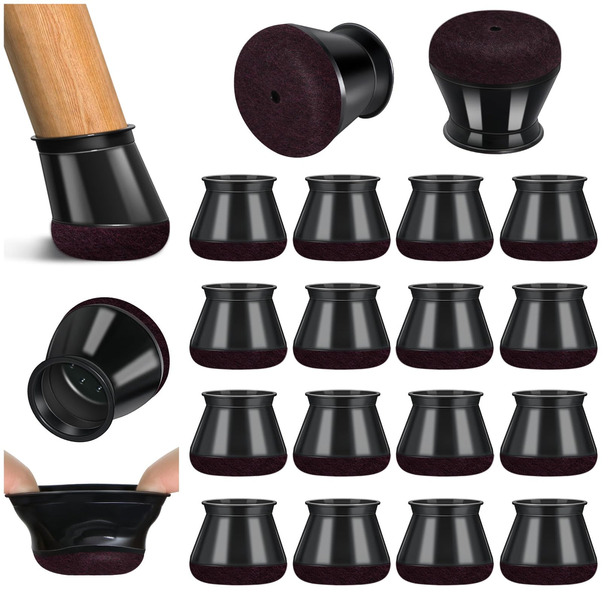 Chair Leg Floor Protectors, 16 Pcs, Medium Round Black