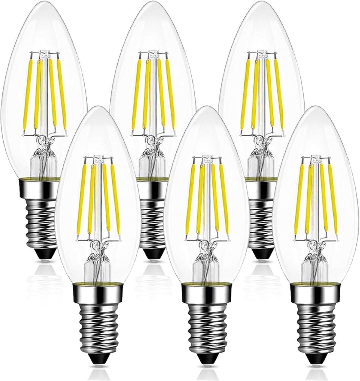 Levidon E14 LED Candle Light Bulbs, Small Edison Screw (SES) 2700K Warm White Clear Filament - Pack of 6