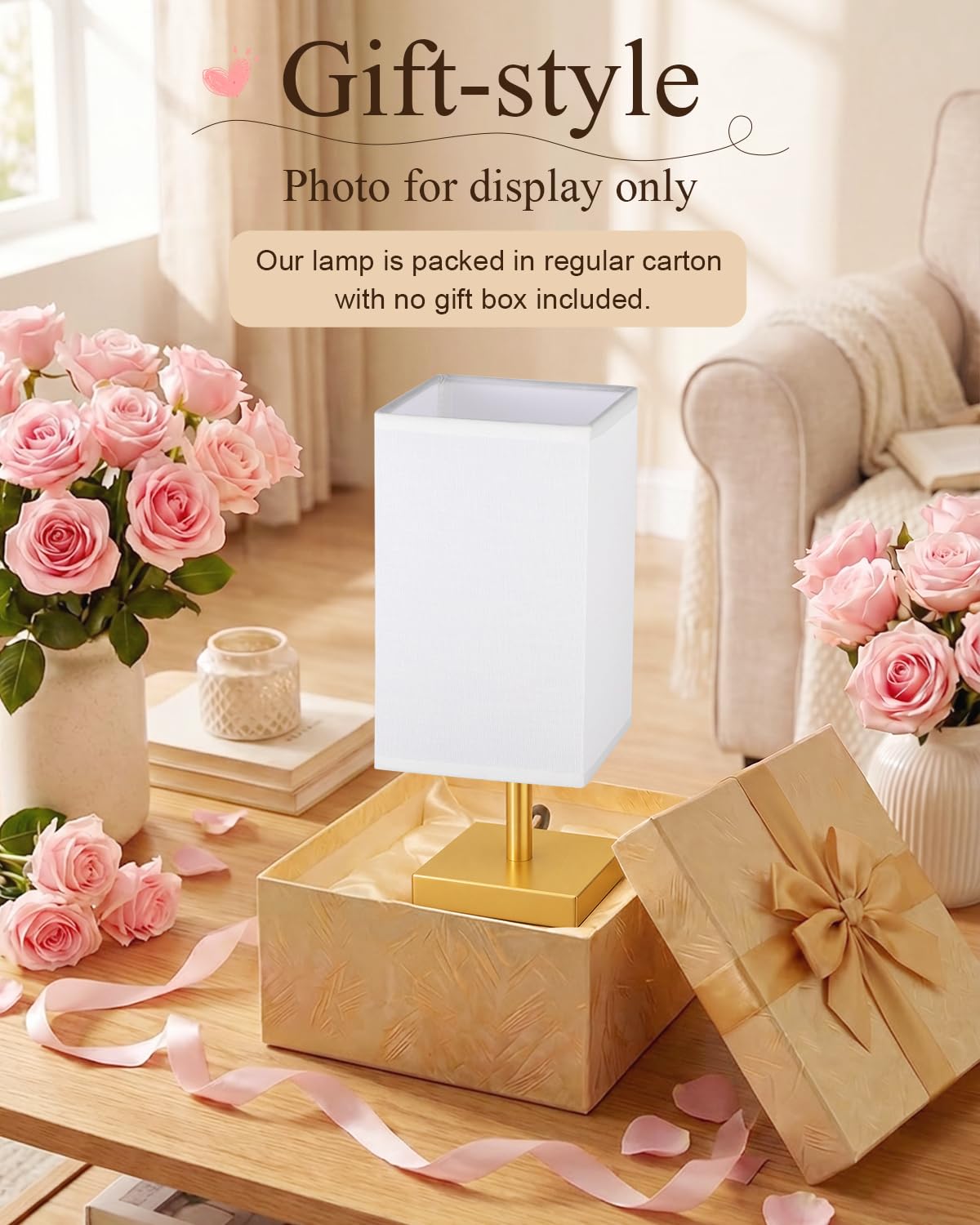 White Table Lamp for Bedroom, Small Bed Lamp with for Bedroom, Silver Base(Bulb Included)