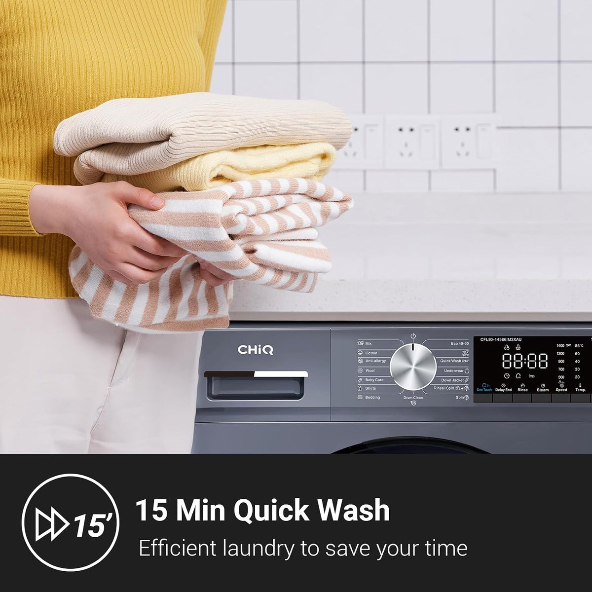 CHiQ 9kg Washing Machine with Class A for Large Families Grey