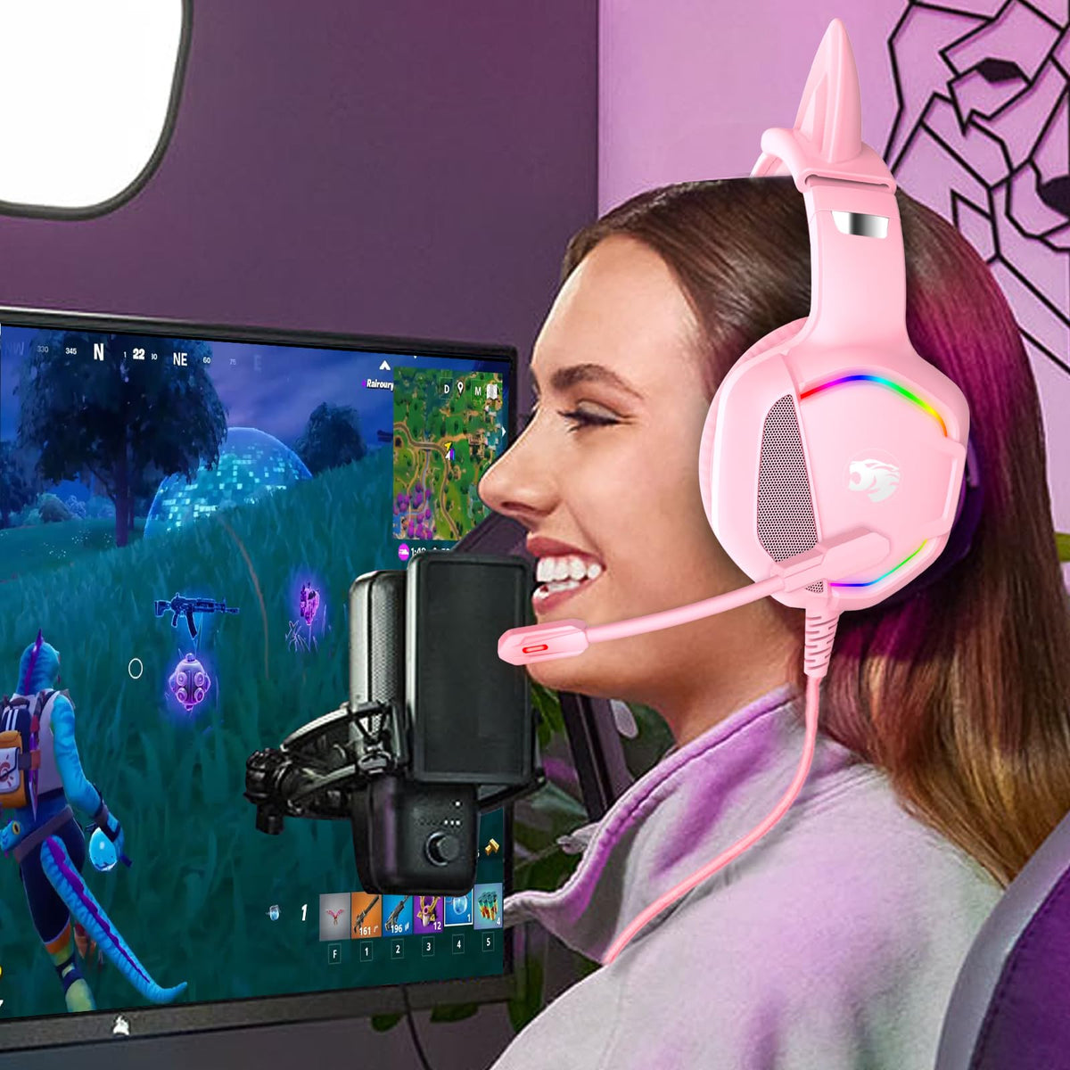 IMYB Gaming Headset with Microphone for Pc, Xbox One Series X/s, Ps4, Ps5, Stereo Wired Noise Cancelling Over-Ear Headphones with Mic, RGB, for Computer, Laptop, Mac, Gamer (White)