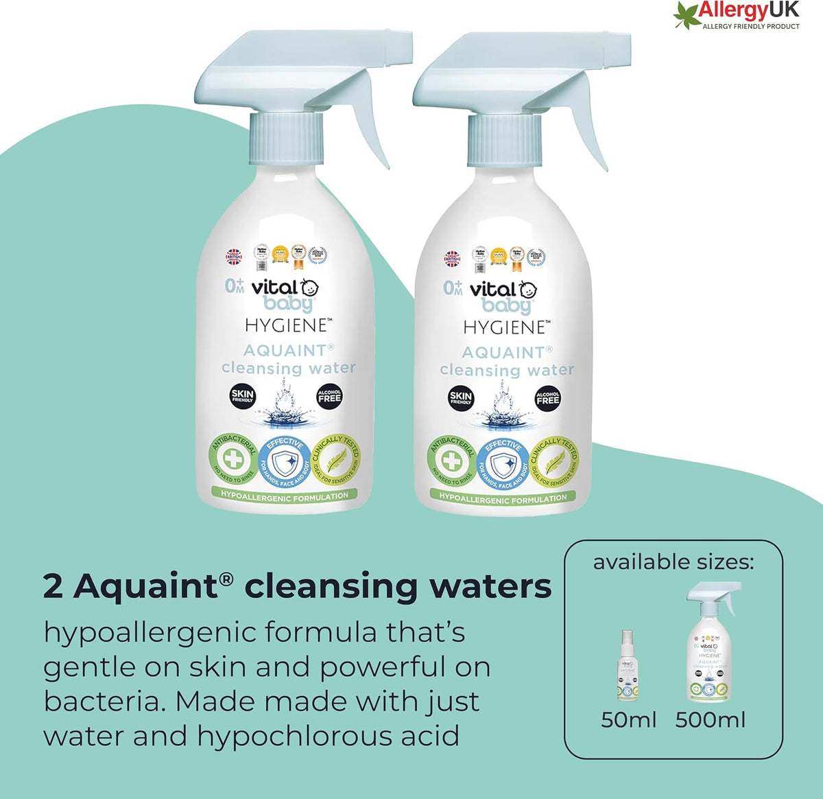 Vital Baby Aquaint Cleansing Water 1L | Hypoallergenic, Antibacterial