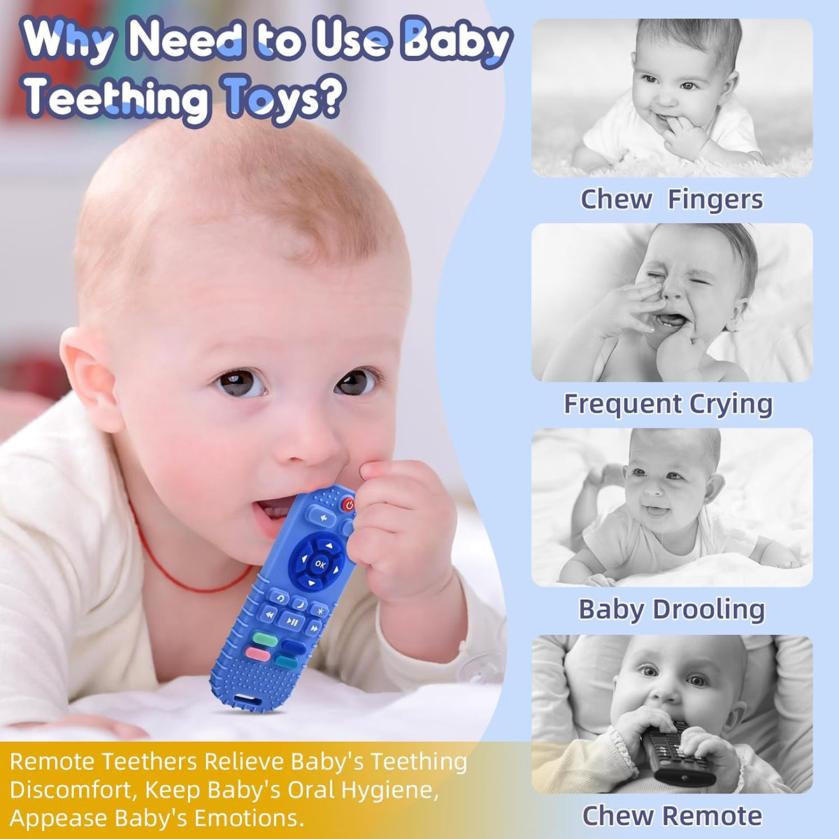 AiTuiTui Baby Teether for Teething Relief Baby Toys 0 3 6 9 12 Months, Sensory Silicone Remote Control Baby Teether Toy for Babies Newborn Infant Boy Girl Autism Toys for Baby Gifts