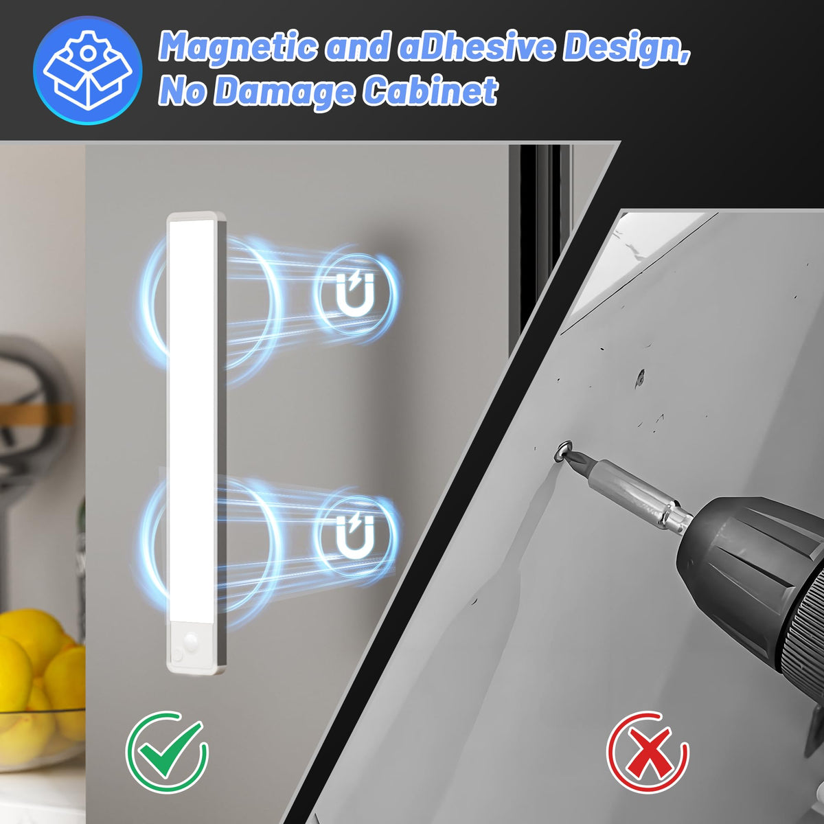 5-Pack Motion Sensor LED Under Cabinet Lights, 20cm Adjustable Kitchen Drawer Lighting with 3 Colour Temperatures for Wall Cabinets and Shelves