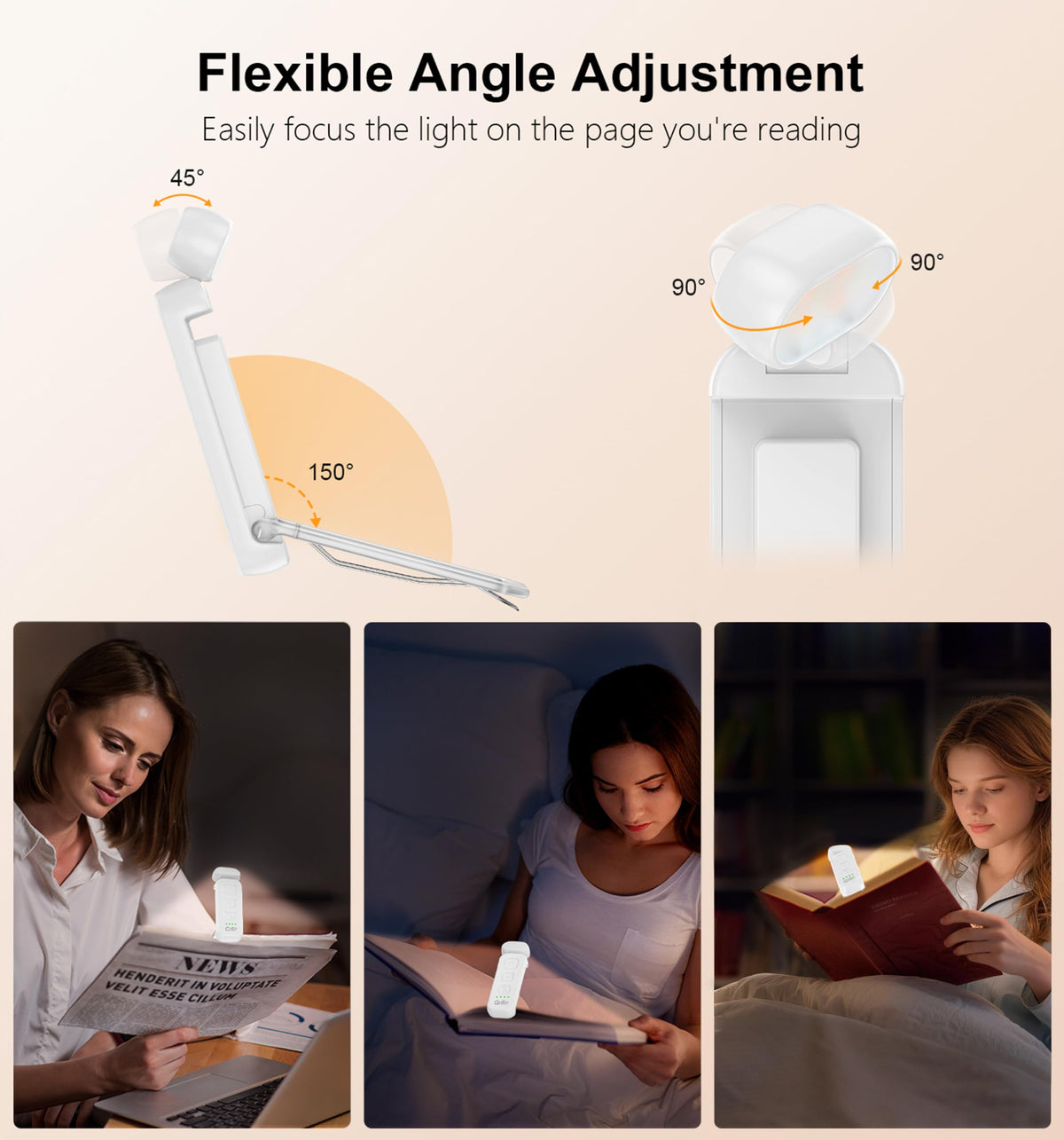 Gritin Book Light Rechargeable, Reading Light Lamp Clip on Books