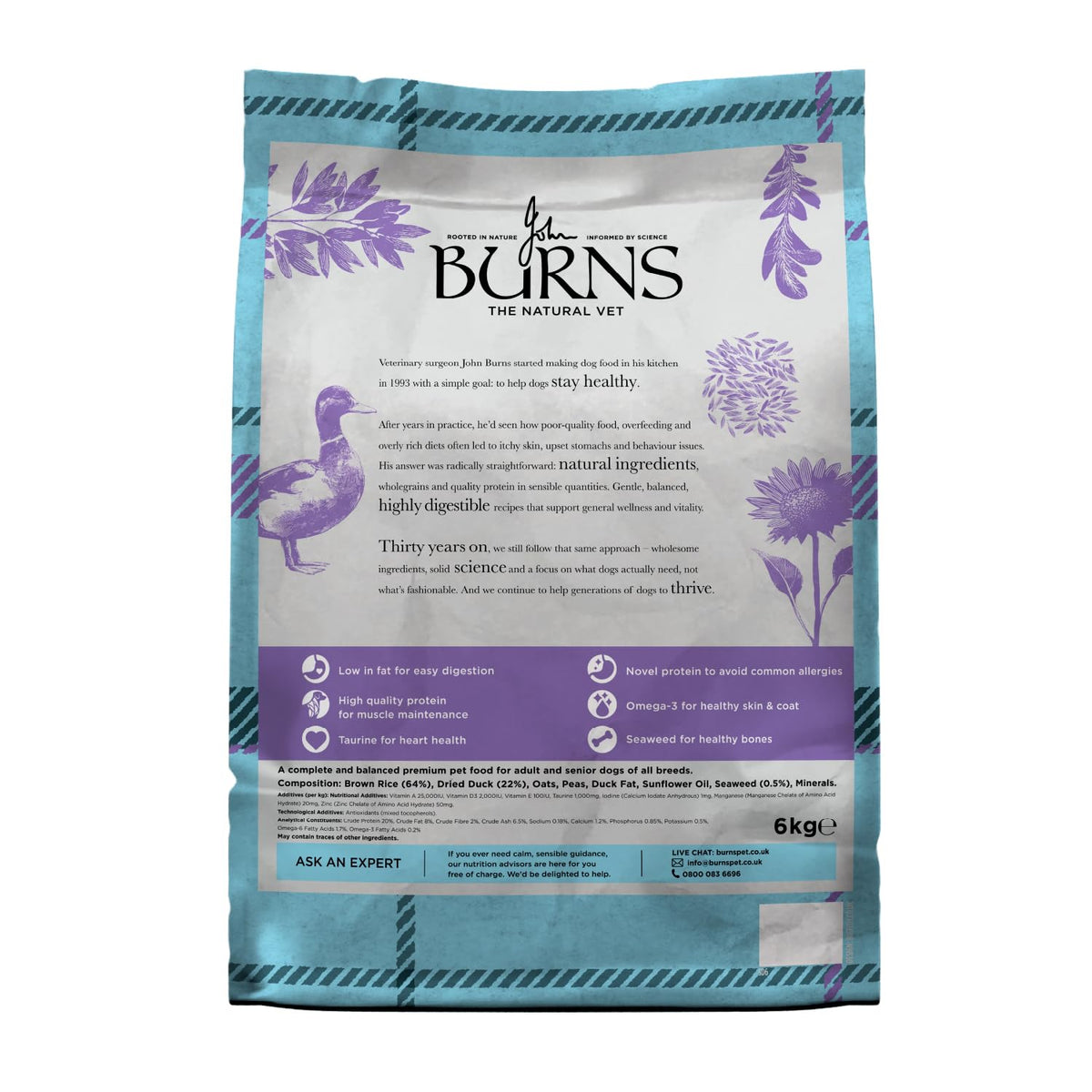 Burns Pet Nutrition Hypoallergenic Complete Dry Dog Food Adult and Senior Dog Sensitive with Pork and Potato 2 kg
