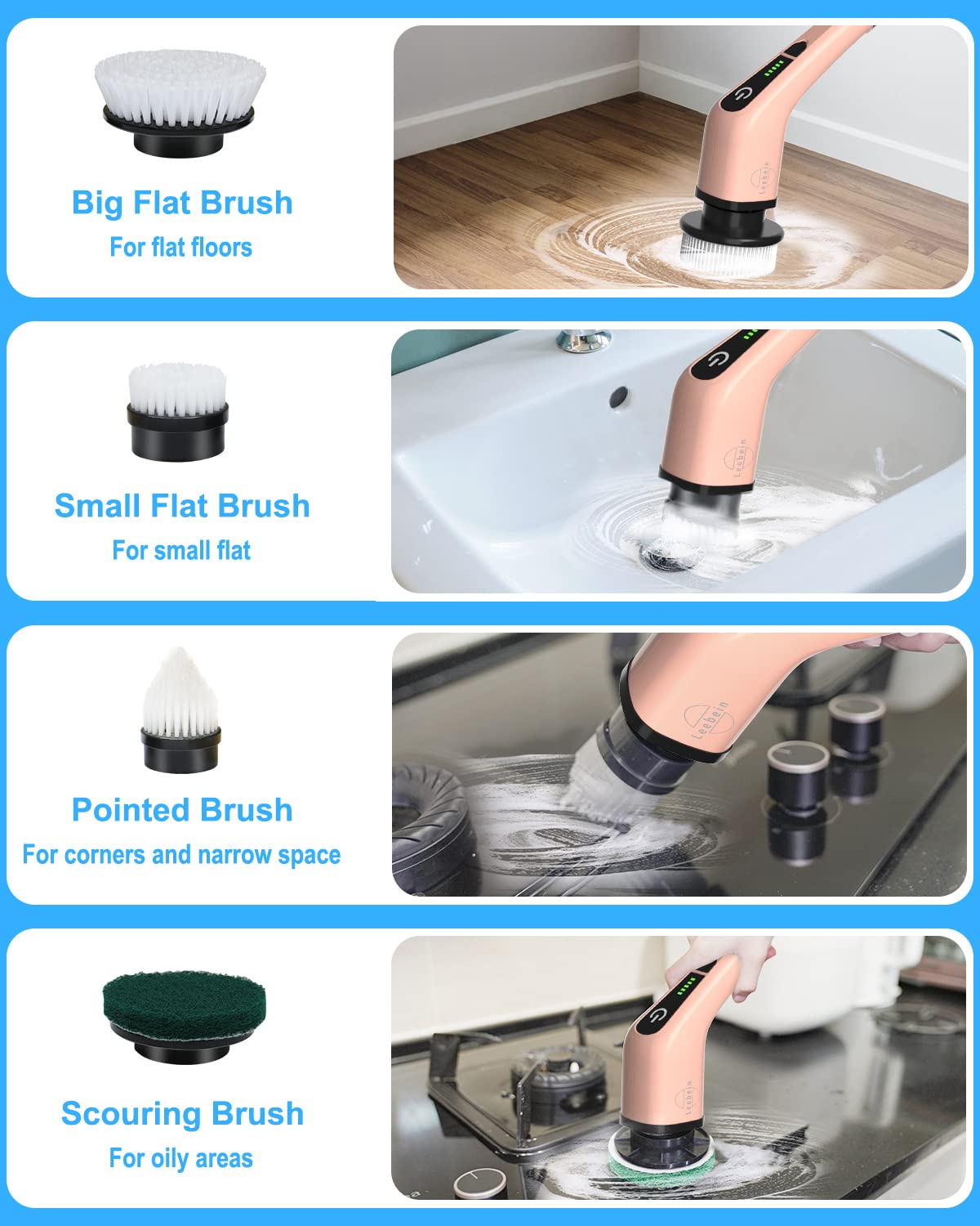 Leebein Electric Spin Scrubber, Cordless Cleaning Brush for Bathroom, Home