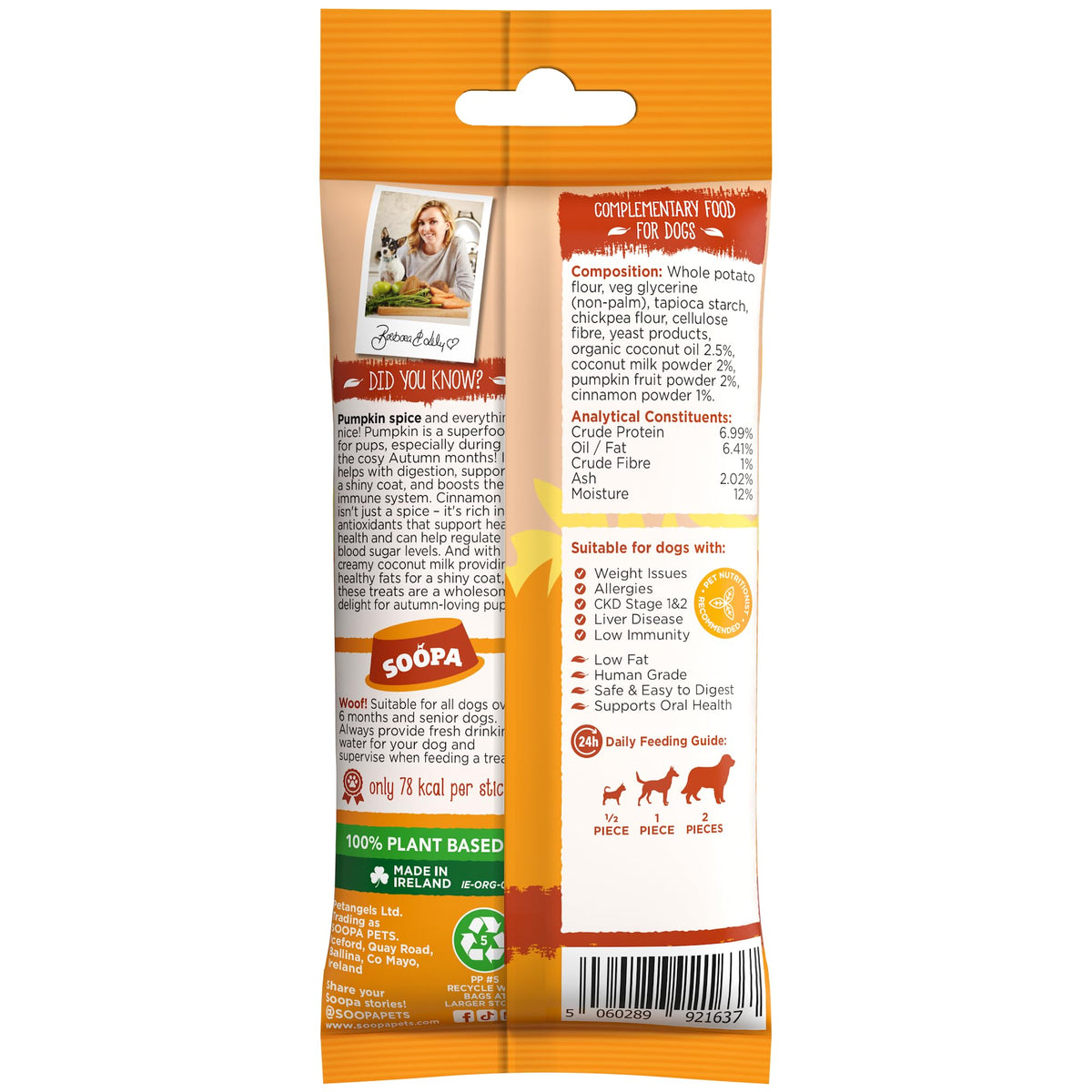 Soopa Carrot & Pumpkin Dog Dental Sticks, Chews to Clean Teeth, 100 g, 1-Pk