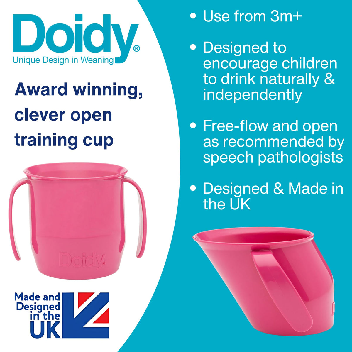 Doidy Cup, Open Cup for Training Baby 6 Months-3 Years, 200ml, Slanted Weaning Cup with Handles for Learning to Drink, BPA Free, 2 Pack (Orange)