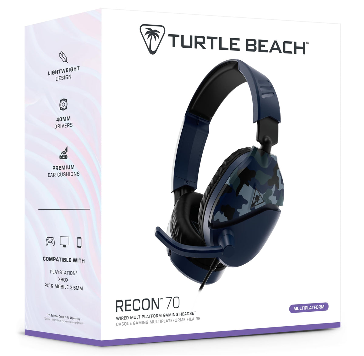Turtle Beach Recon 70 Camo White Wired Multiplatform Gaming Headset for PS5, PS4, Xbox Series X or S, Xbox One and Mobile with 3.5mm Wired Connection, Flip-to-Mute Mic, 40mm Speakers