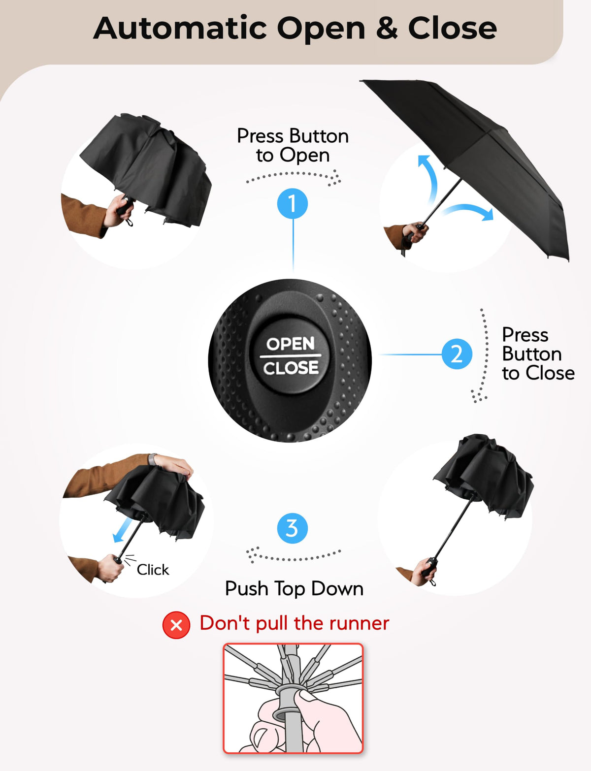 TUMELLA Strongest Windproof Travel Umbrella (Compact, 100MPH Wind-Tested)