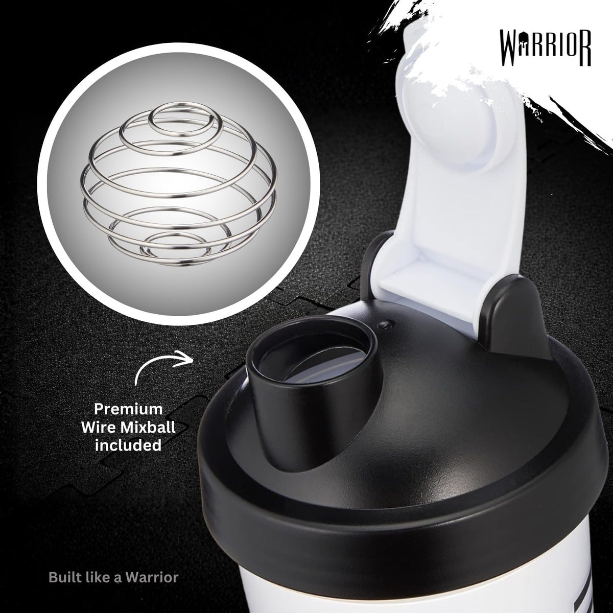 Warrior Protein Shaker Bottle 600ml with Wire Mixball Protein Shake Mixer