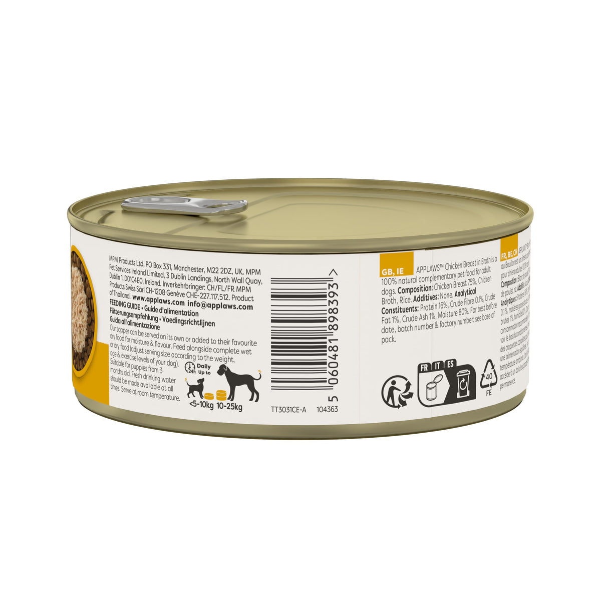 Applaws Natural Wet Dog Food Topper, Chicken Selection in Broth, 8x156g Tin