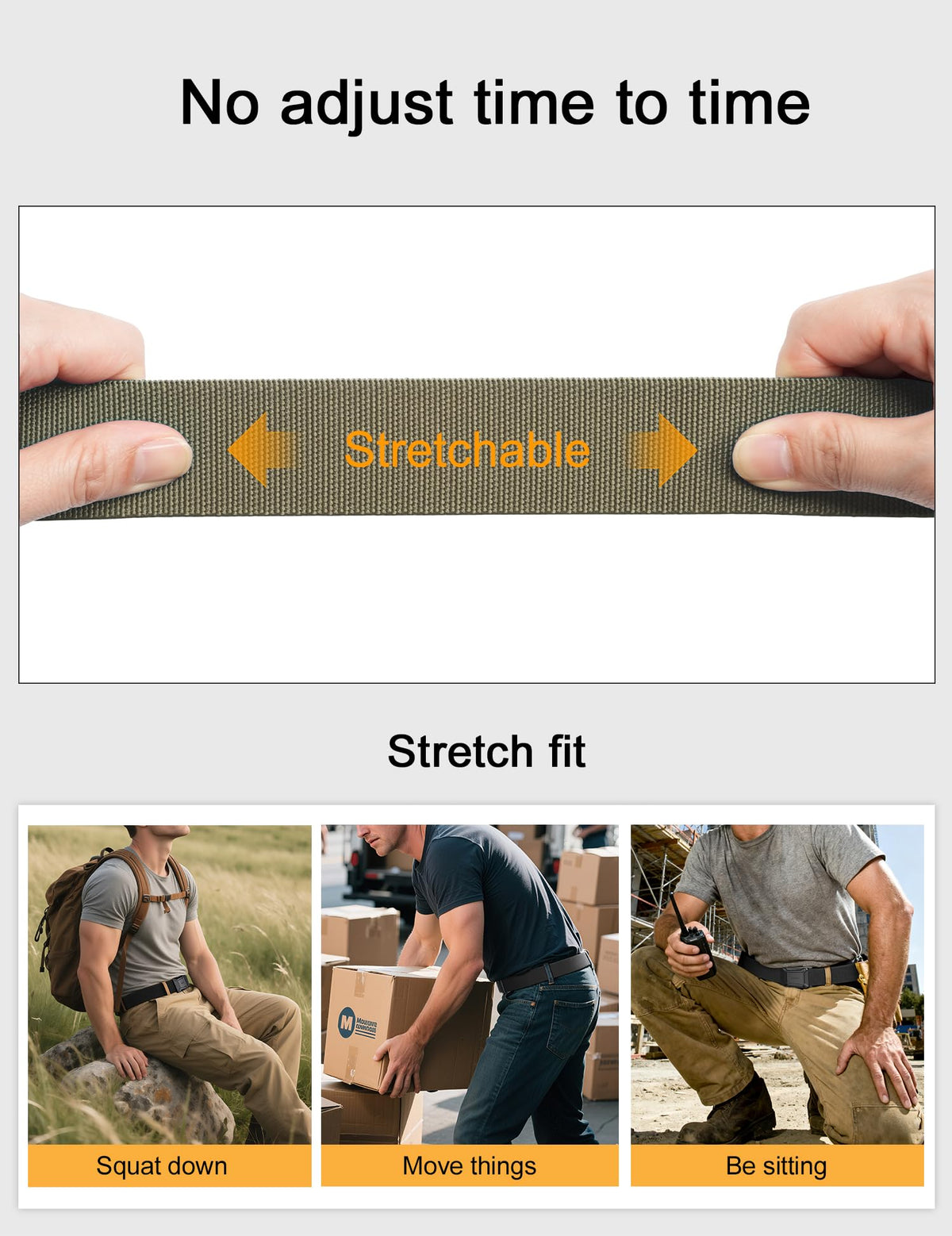 JUKMO Stretch Tactical Belt for Men, Military Work Rigger Hiking 1.5" Elastic Nylon Web Ratchet Quick Release Belt in Gift Box