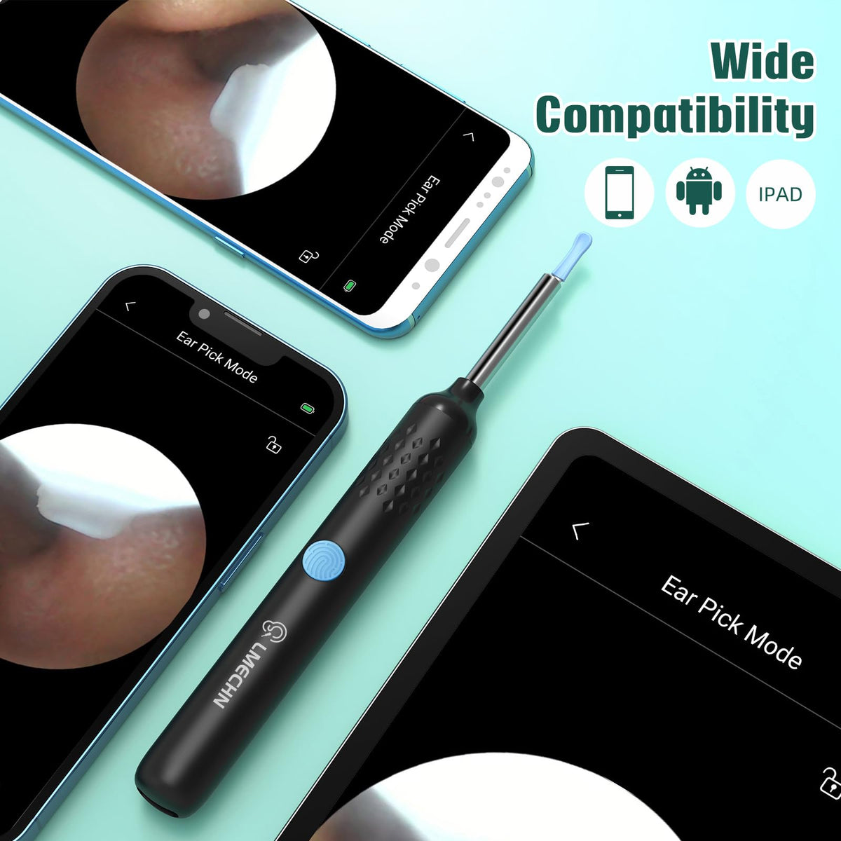 Ear Cleaner with Camera, Ear Wax Removal Kit with 1080P, Ear Camera Otoscope with LED Light, Ear Cleaning Kit for iPhone, iPad, Android Phones-White