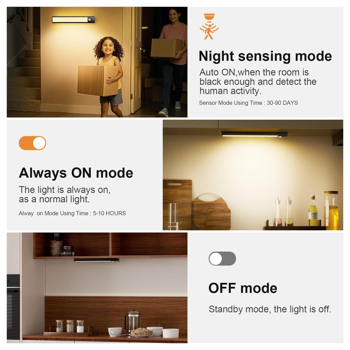 daphomeu 5 Pack Rechargeable Under Cupboard Kitchen Lights, 20CM Dimmable Warm Cabinet Light, LED Motion Sensor Lights Indoor, Magnetic Stick Light for Kitchen Shelf Stairs Wardrobe