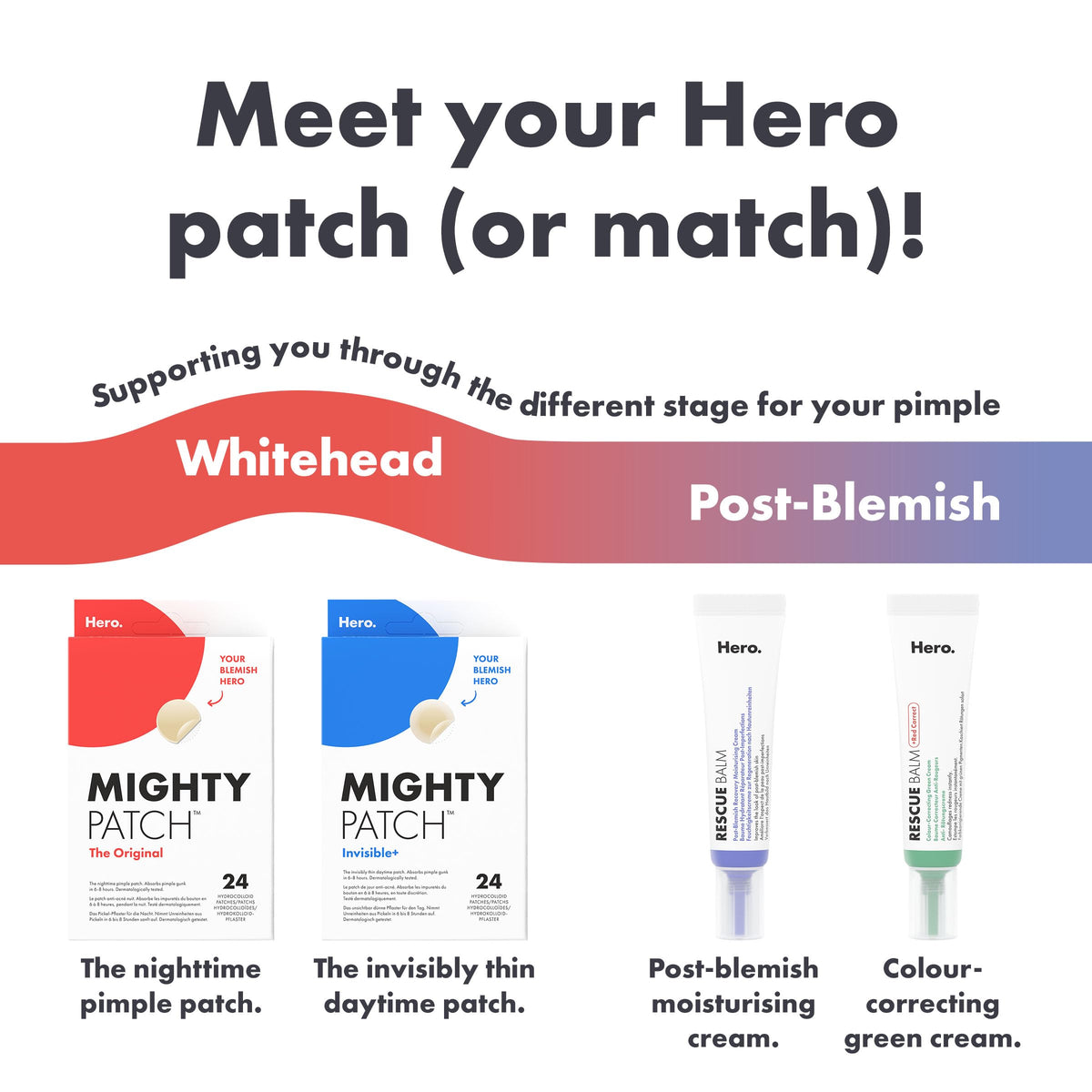 Hero Mighty Pimple Patches Original, Hydrocolloid Spot Patches, 36 Count