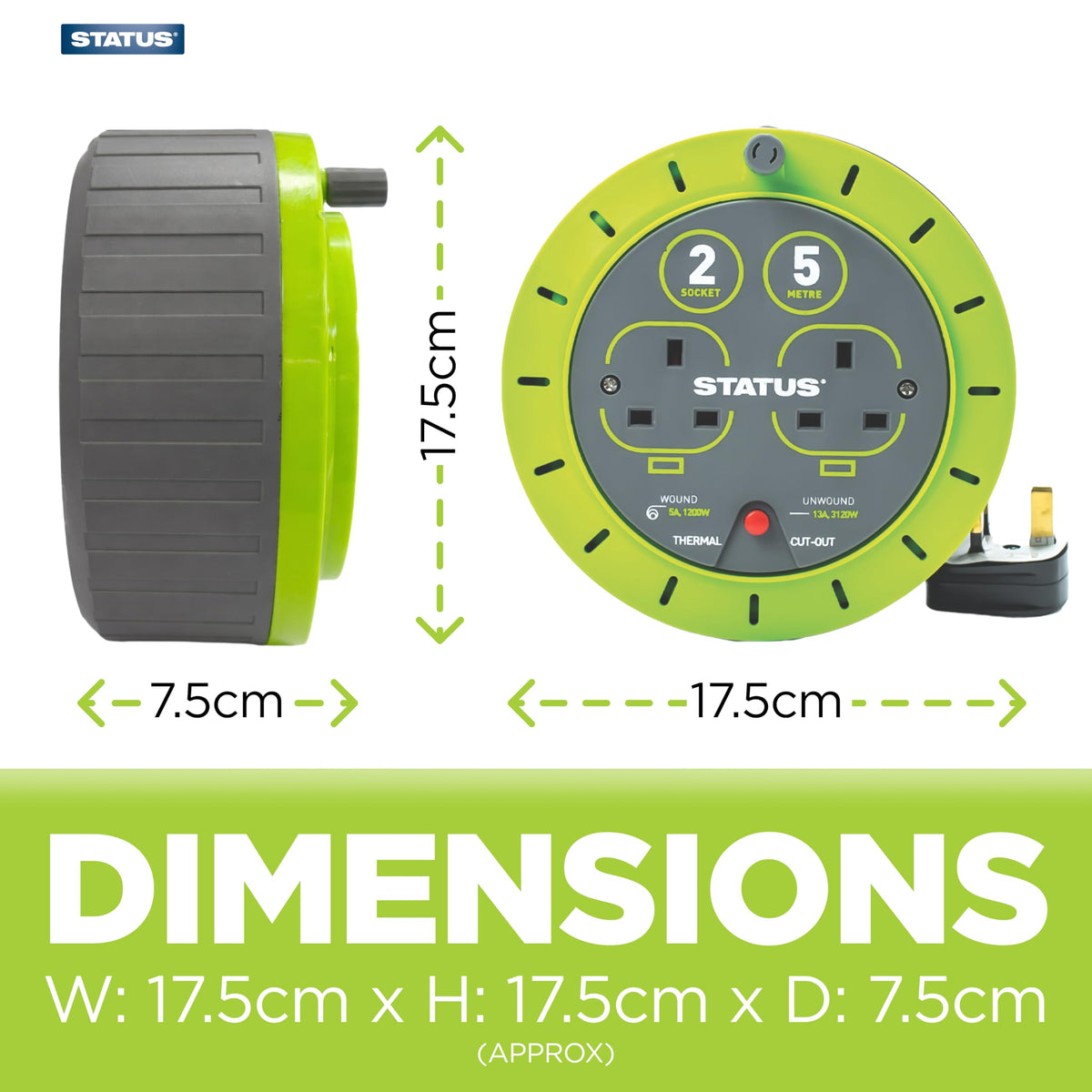 IONOS 2 Socket Cable Reel, 10m Outdoor Garden Extension Lead, DIY