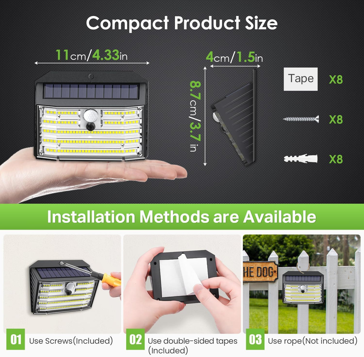 CLAONER Solar Lights Outdoor, Super Bright 126LED Solar Security Lights PIR Motion Sensor with 3 Lighting Modes, 270° Lighting Angle, Wireless IP65 Waterproof Wall Lights for Outside (6 Pack)