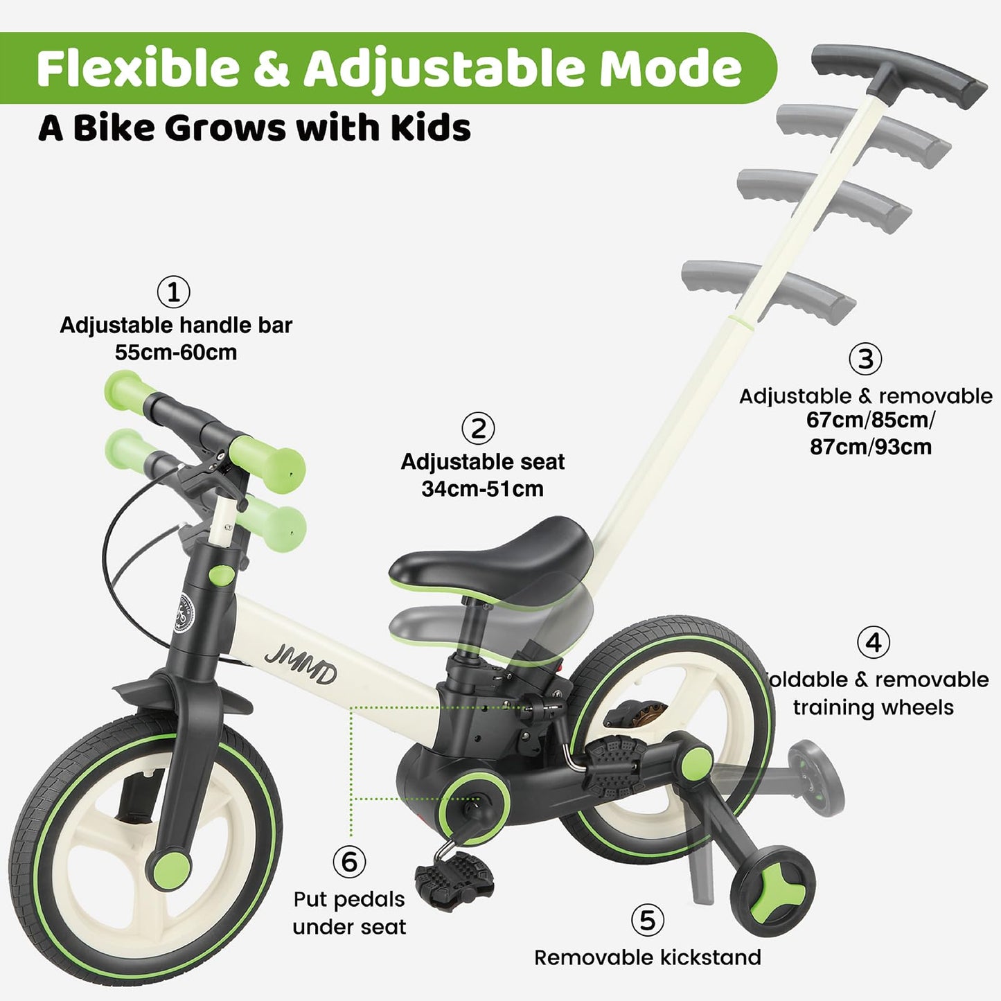 JMMD 6-in-1 Convertible Toddler Balance Bike to Pedal Bike — Ages 18 Months to 5 Years