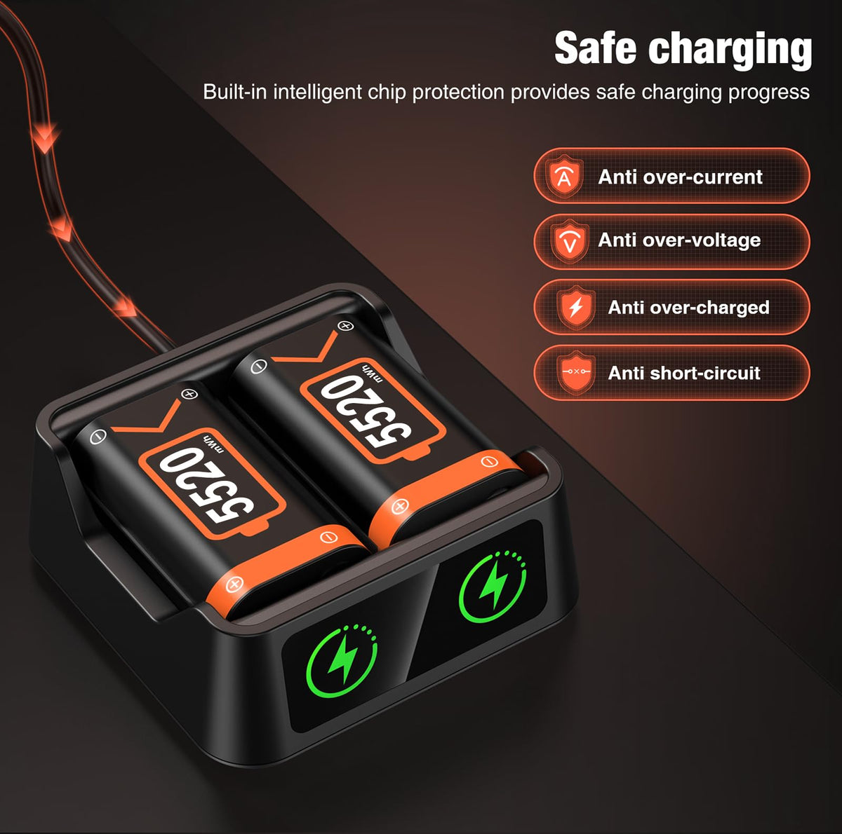 Rechargeable Battery Pack for Xbox One/Series Controller, 4x6200mWh Battery Pack with Charger/Cooling RGB/25H Playtime, Compatible with Xbox One/S/X/Elite 1, Series S/X Controller
