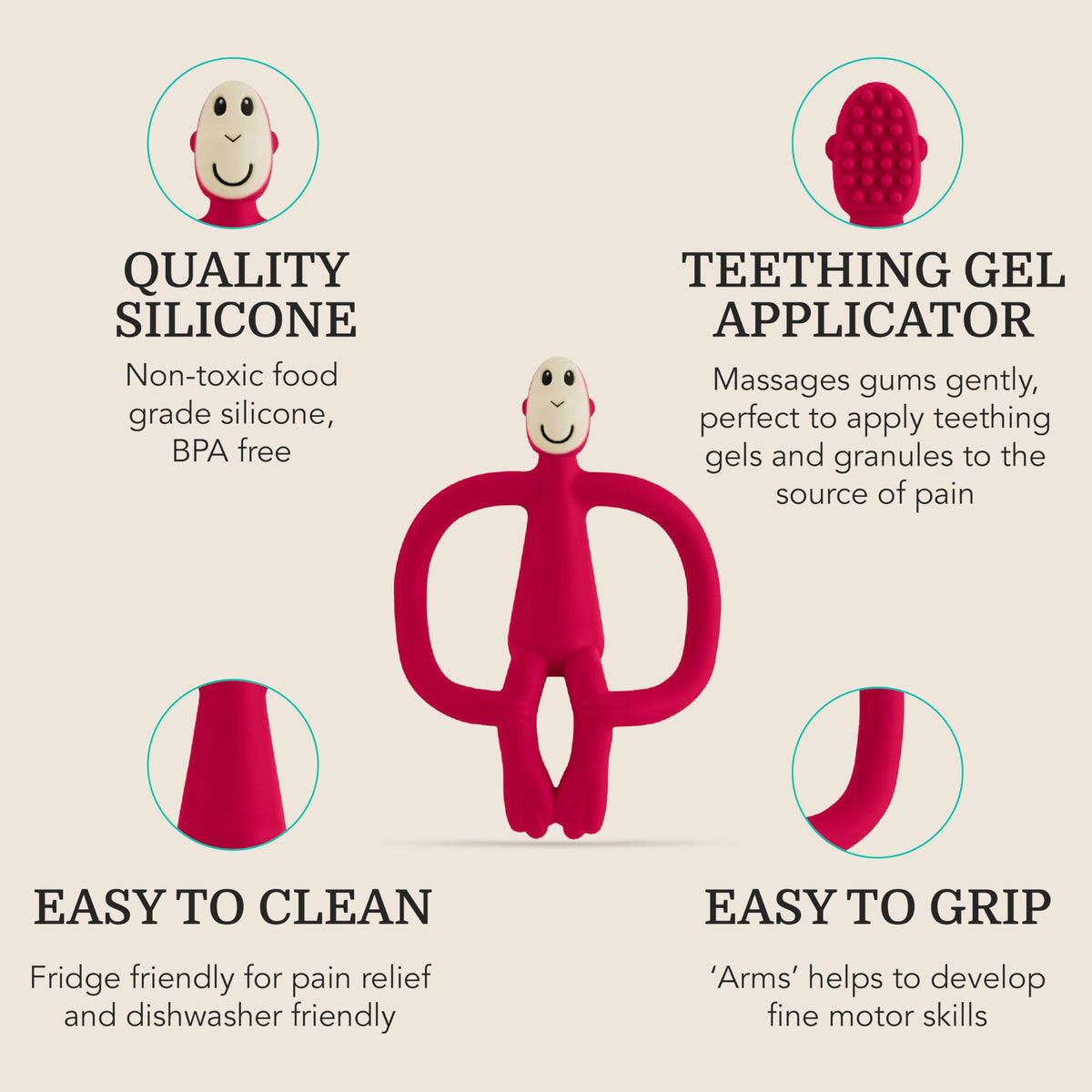 Matchstick Monkey Original Teether with Gel Applicator, Hearts