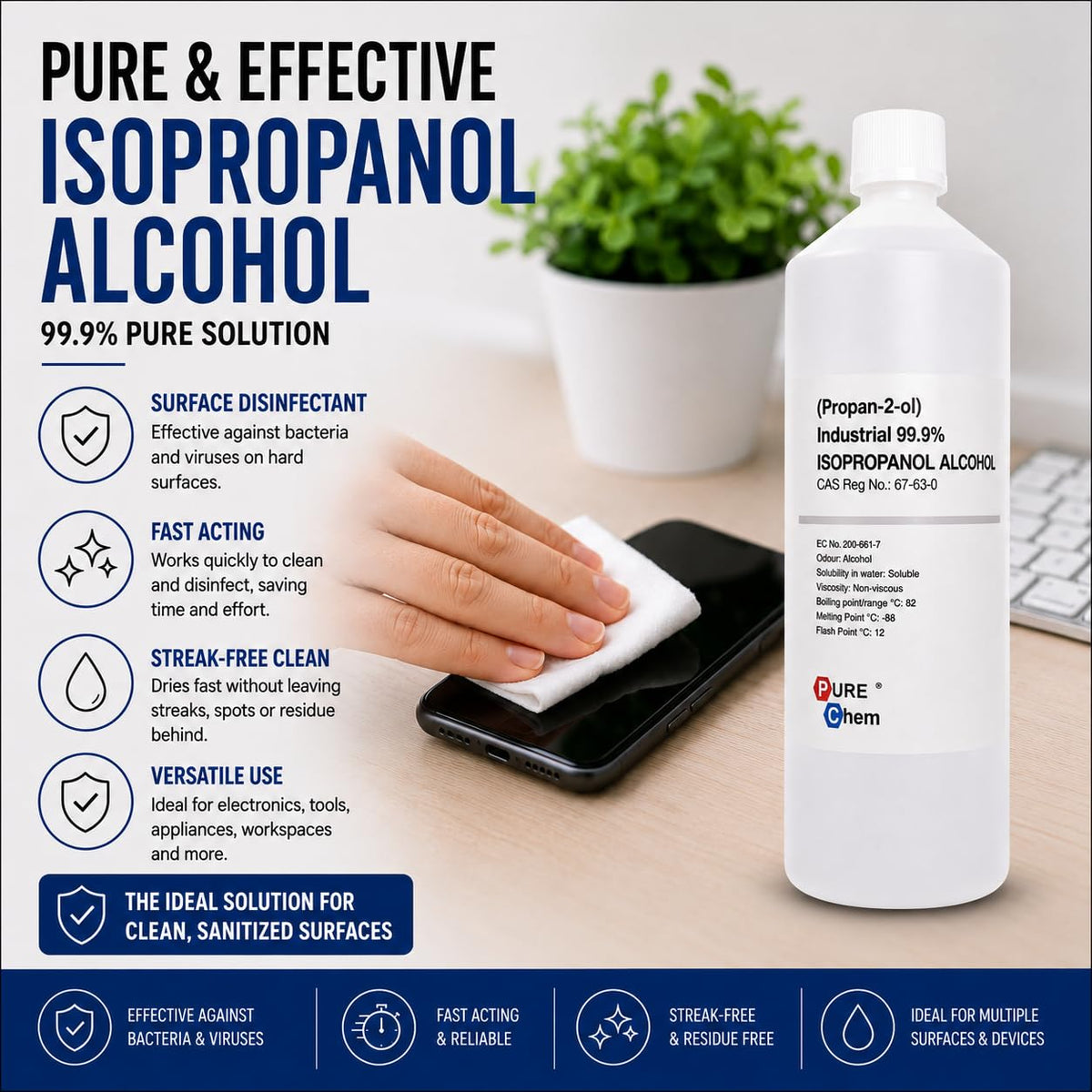 Pure Chem Isopropyl Alcohol Isopropanol IPA Rubbing Alcohol Cleaning 99.9%