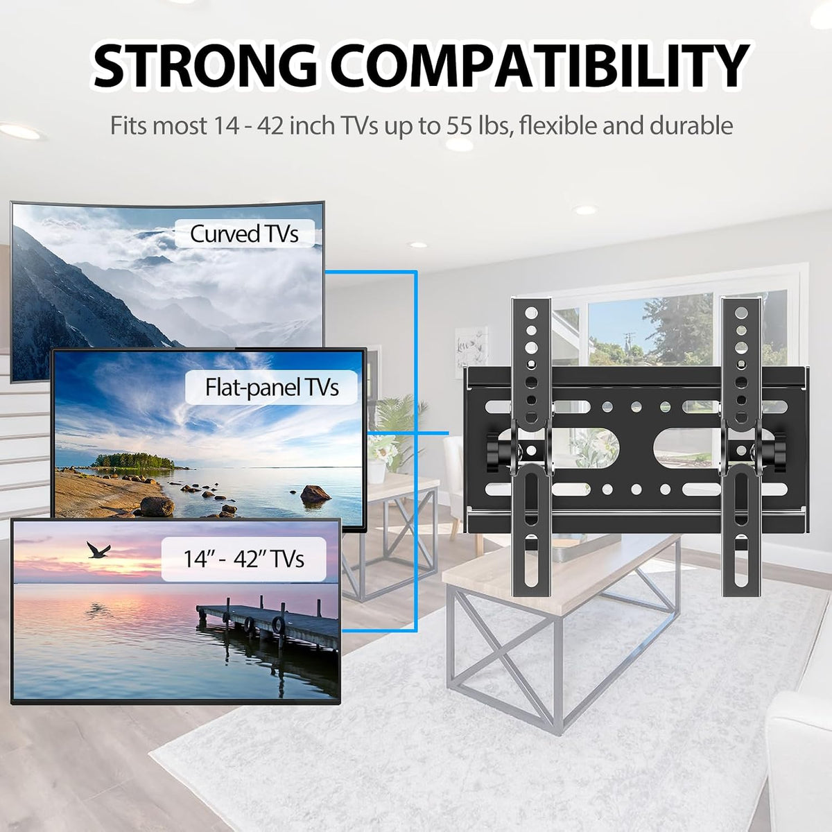 TV Wall Bracket Tilt for 14-42" LED/LCD/OLED Flat&Curved TVs Monitor, Support 25kg with Max VESA 200x200mm Spirit Level Included, Television Wall Mount Fit 32 38 40 inch Universal TV Bracket
