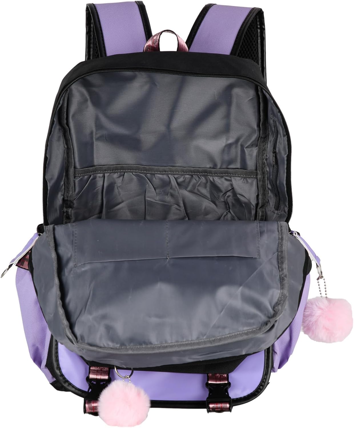 Kpop Purple Black Backpack for School, Large K Pop Rucksack with USB and Audio Cable, Lightweight Casual School Bag for Vacation Travel, Kpop Backpack for Girls Boys Fans