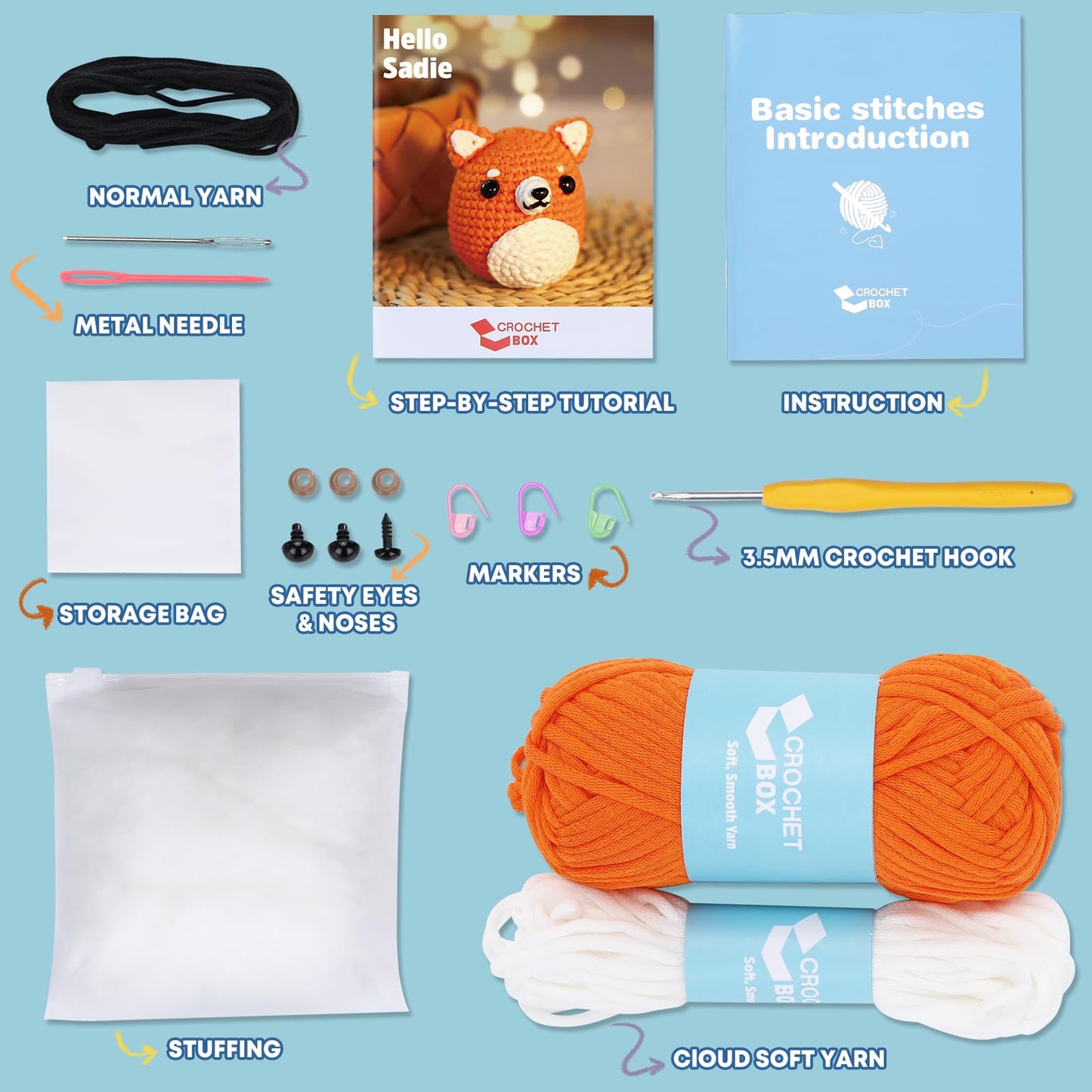 CROCHET BOX Complete Crochet Kit for Beginners - Highland Cow Crochet Kit, Include Video Tutorial, Instruction, Soft Yarn, Birthday Gift for Adults.