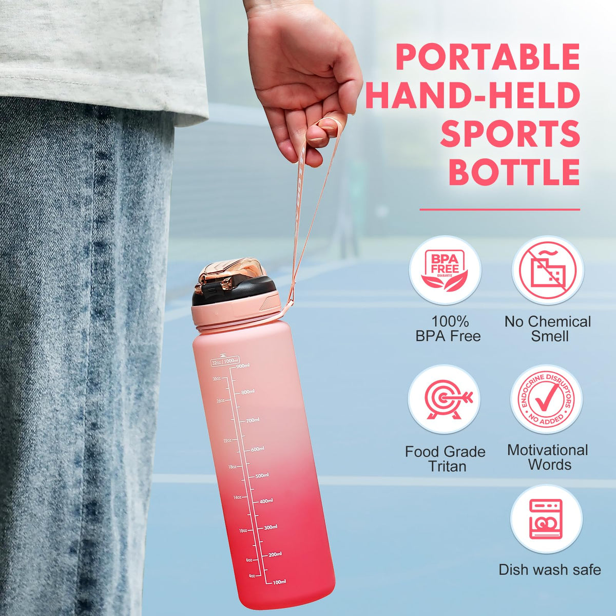 SEASEVEN Flat Water Bottle 750ML for Gym,School Office(Flat Pink)