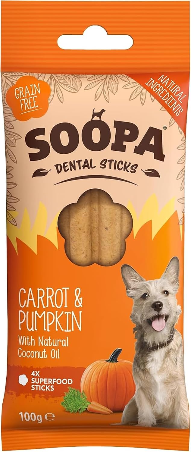 Soopa Carrot & Pumpkin Dog Dental Sticks, Chews to Clean Teeth, 100 g, 1-Pk