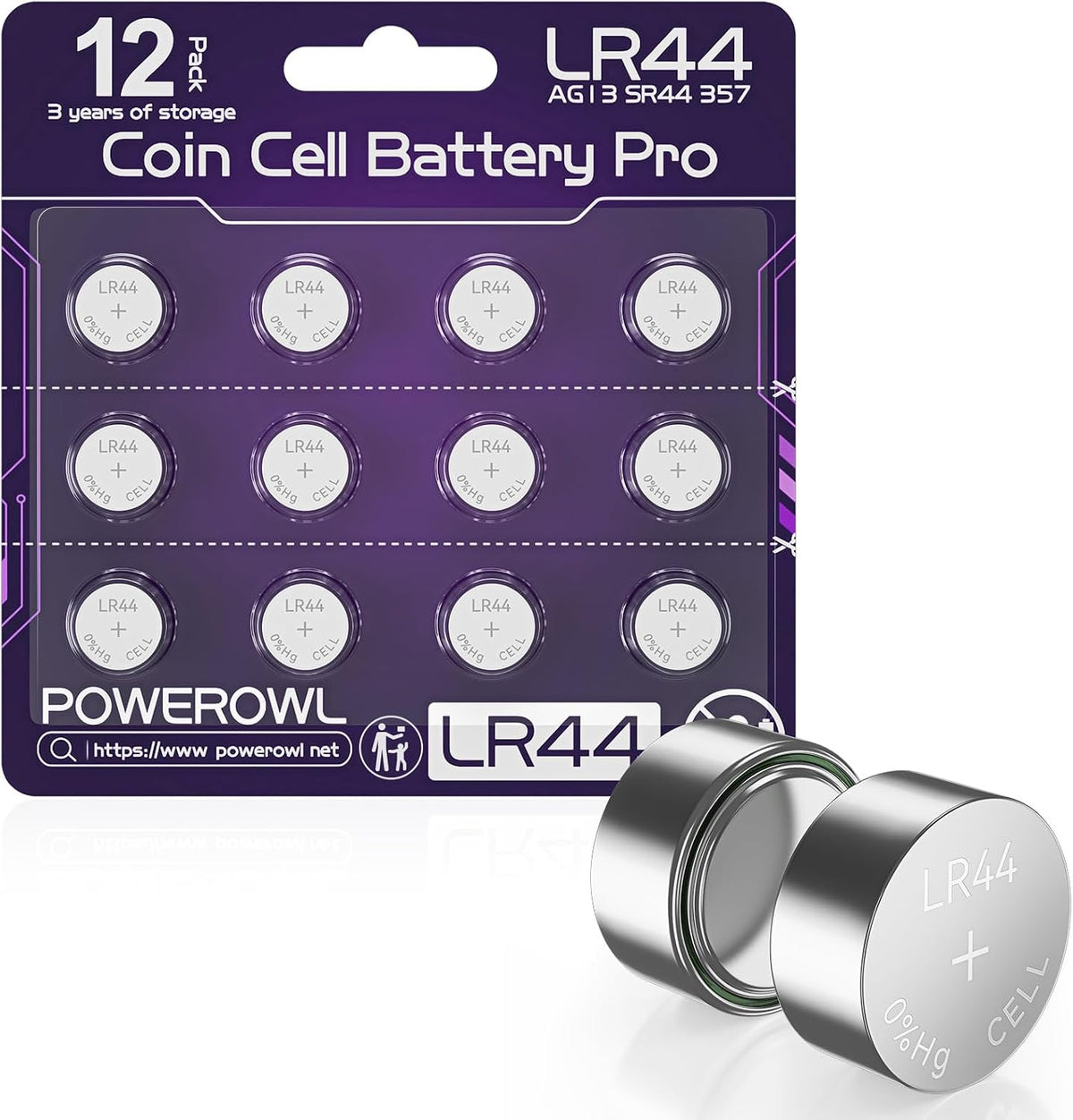 POWEROWL 12-Pack LR44 SR44 A76 Batteries for Small Electronics