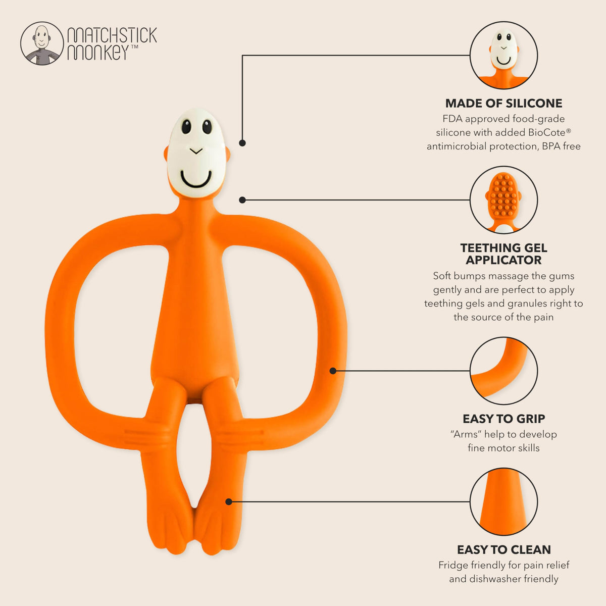 Matchstick Monkey Original Teether with Gel Applicator, Hearts