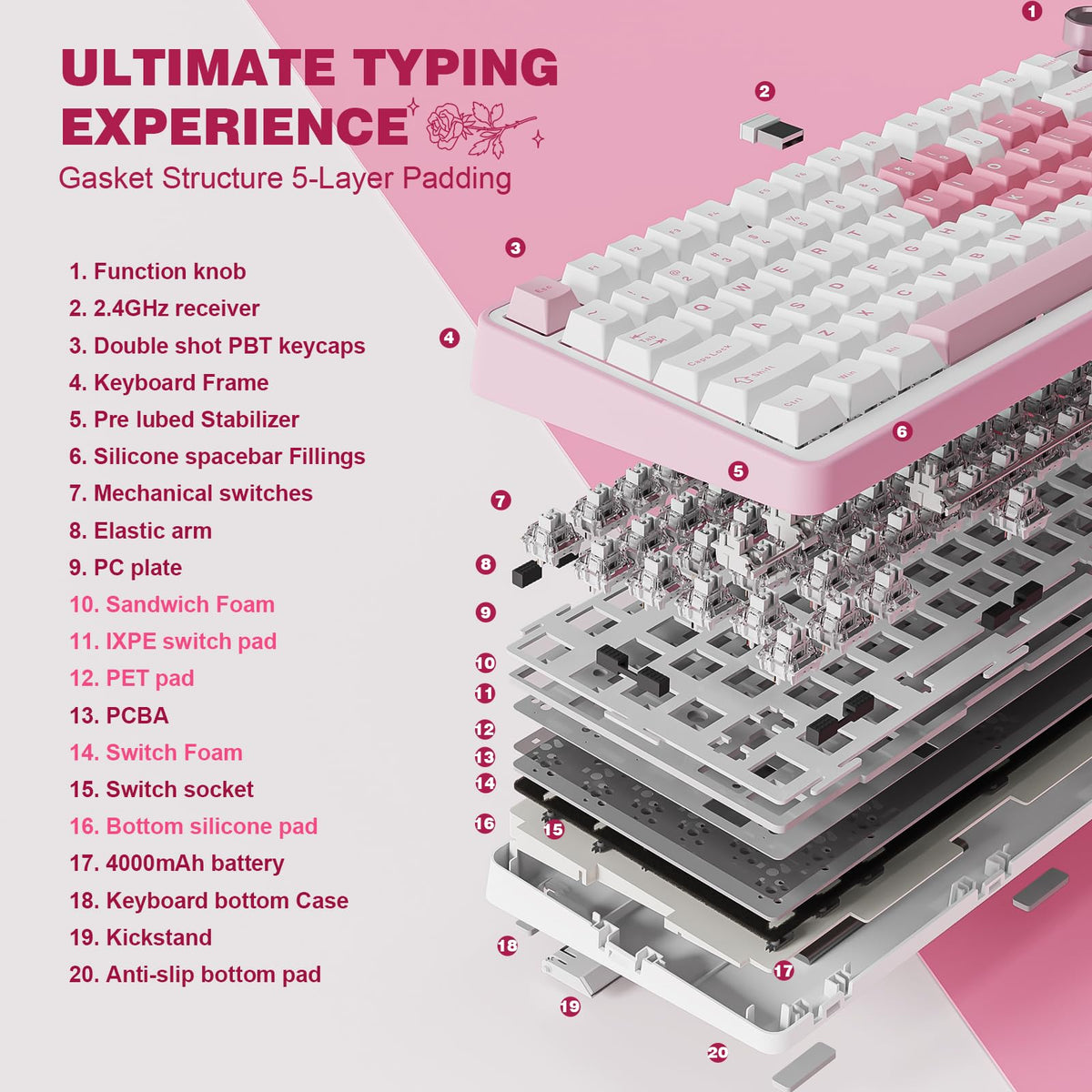 YUNZII B75 PRO 75% Wireless Mechanical Keyboard (Black Heart,Cocoa Switch)
