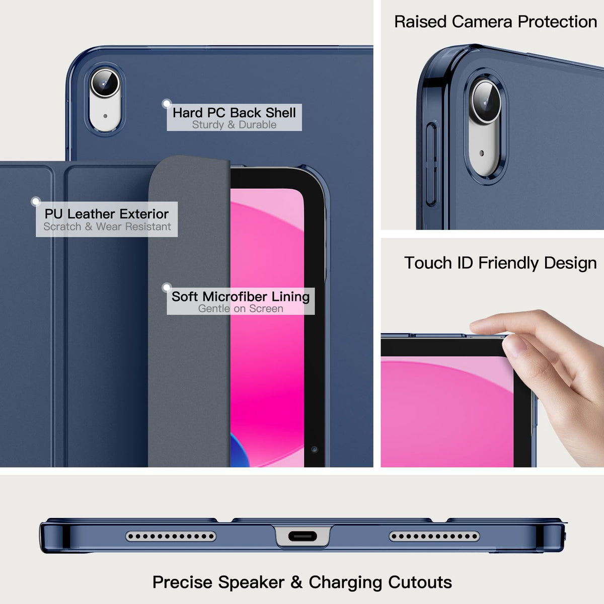 JETech Case for iPad (A16) 11th/10th Gen, Navy Blue
