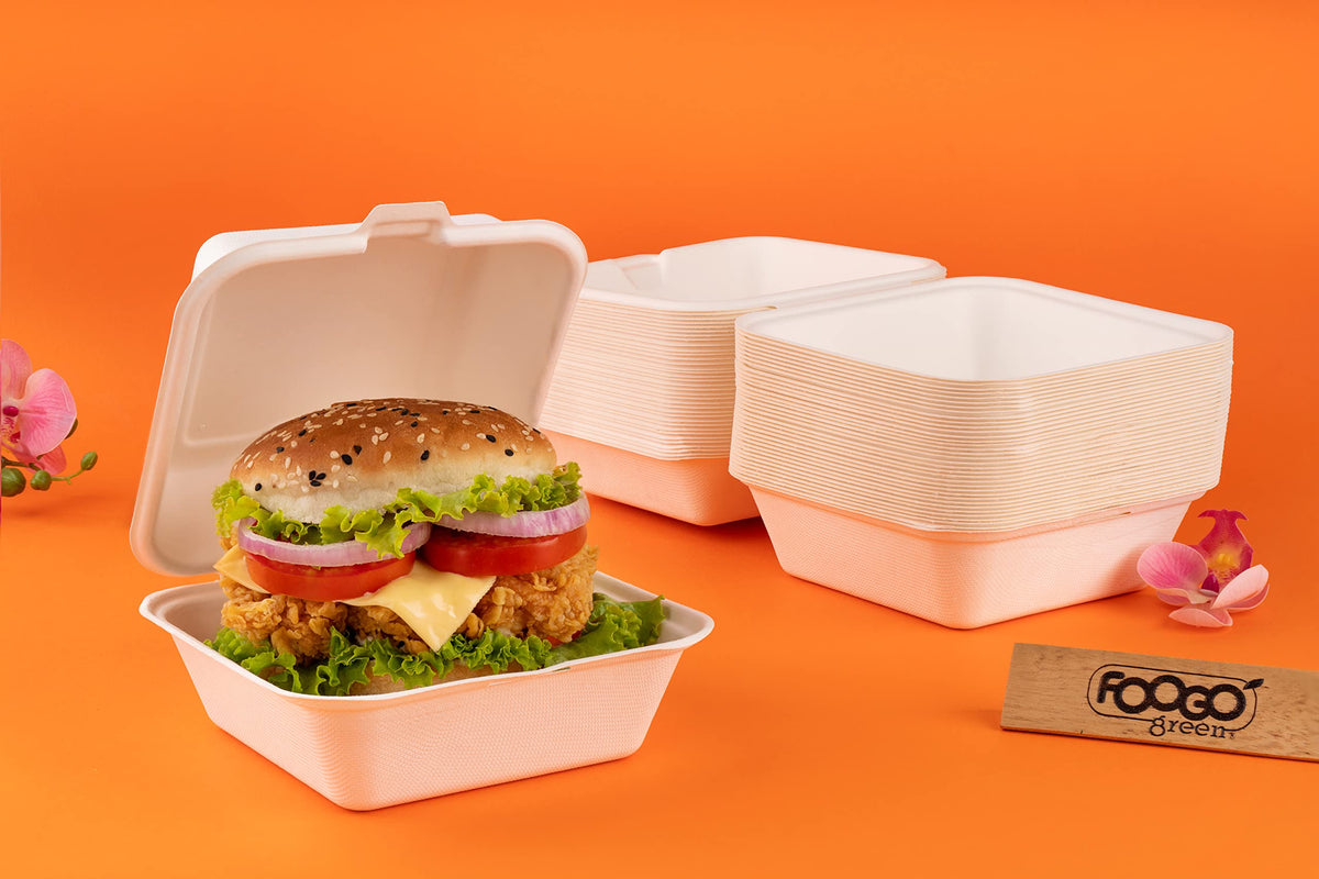 FOOGO Green 50pcs Clamshell Takeaway Boxes, 9x6 inch, 30oz / 900ml