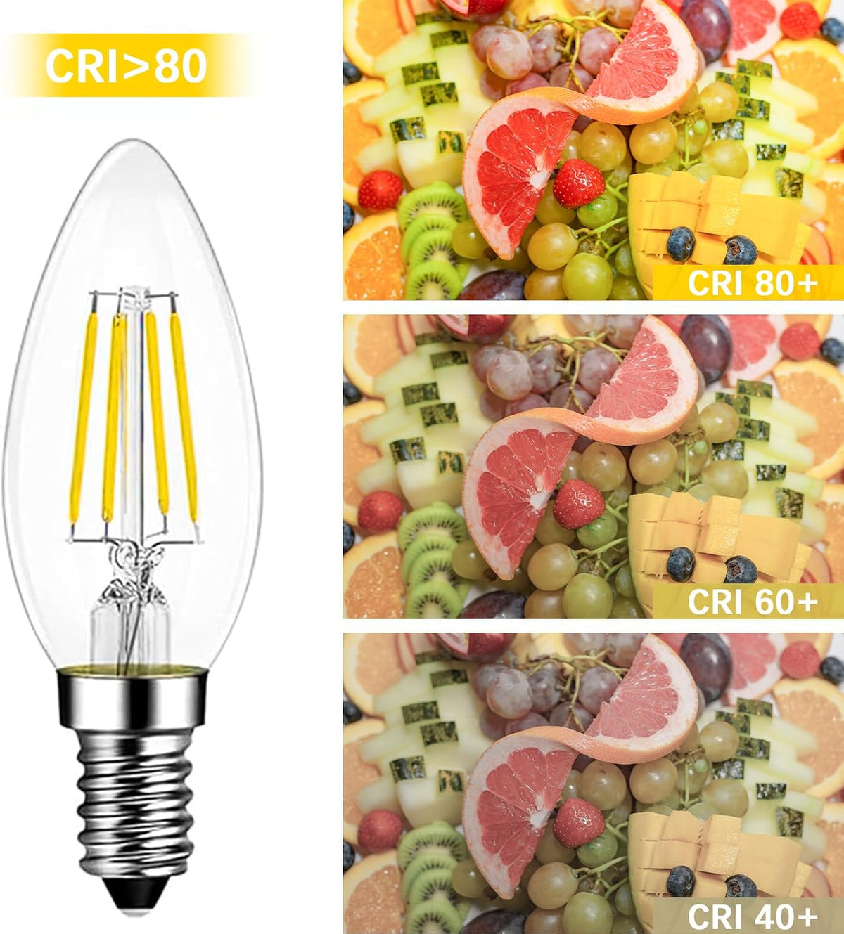 Levidon E14 LED Candle Light Bulbs, Small Edison Screw (SES) 2700K Warm White Clear Filament - Pack of 6