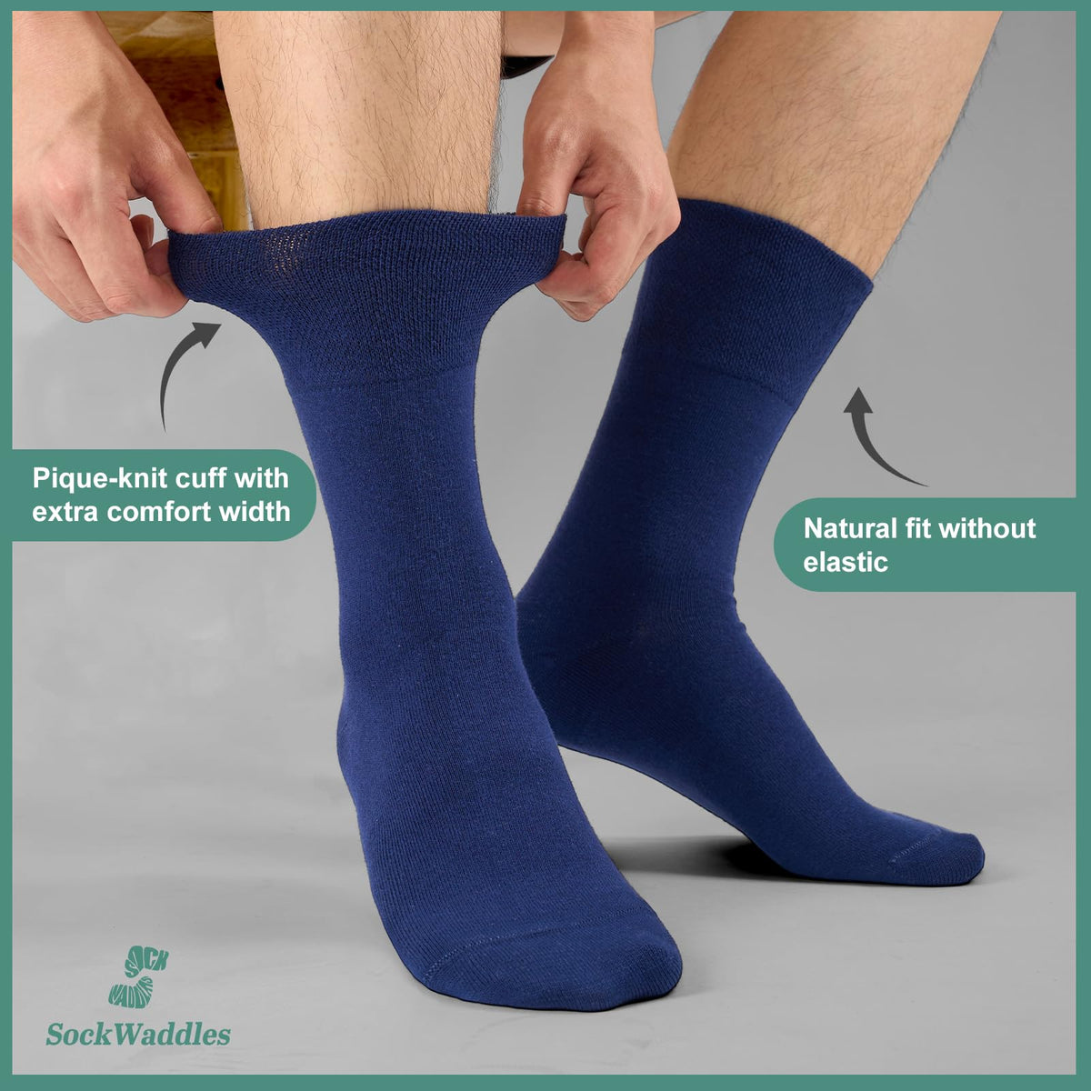 SockWaddles Diabetic Socks for Men & Women, 6 Pairs, Soft Loose Top
