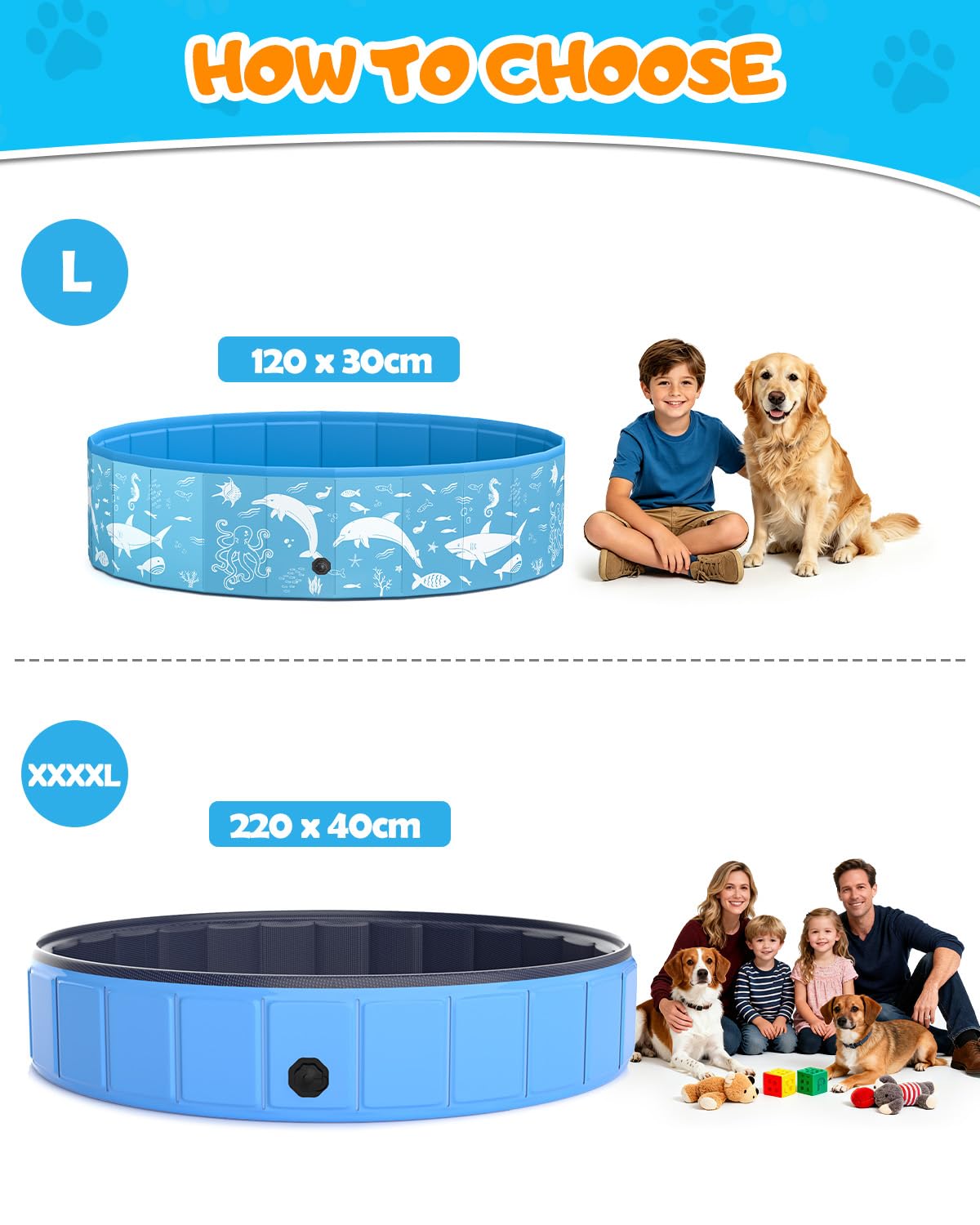 Instraella Dog Paddling Pool with Canopy, Large Dog Pool with UV Protection, Foldable Paddling Pool for Kids & Dogs, Thickened Pet Swimming Pool, Portable Dog Bath Tub for Small, Medium, Large Pets