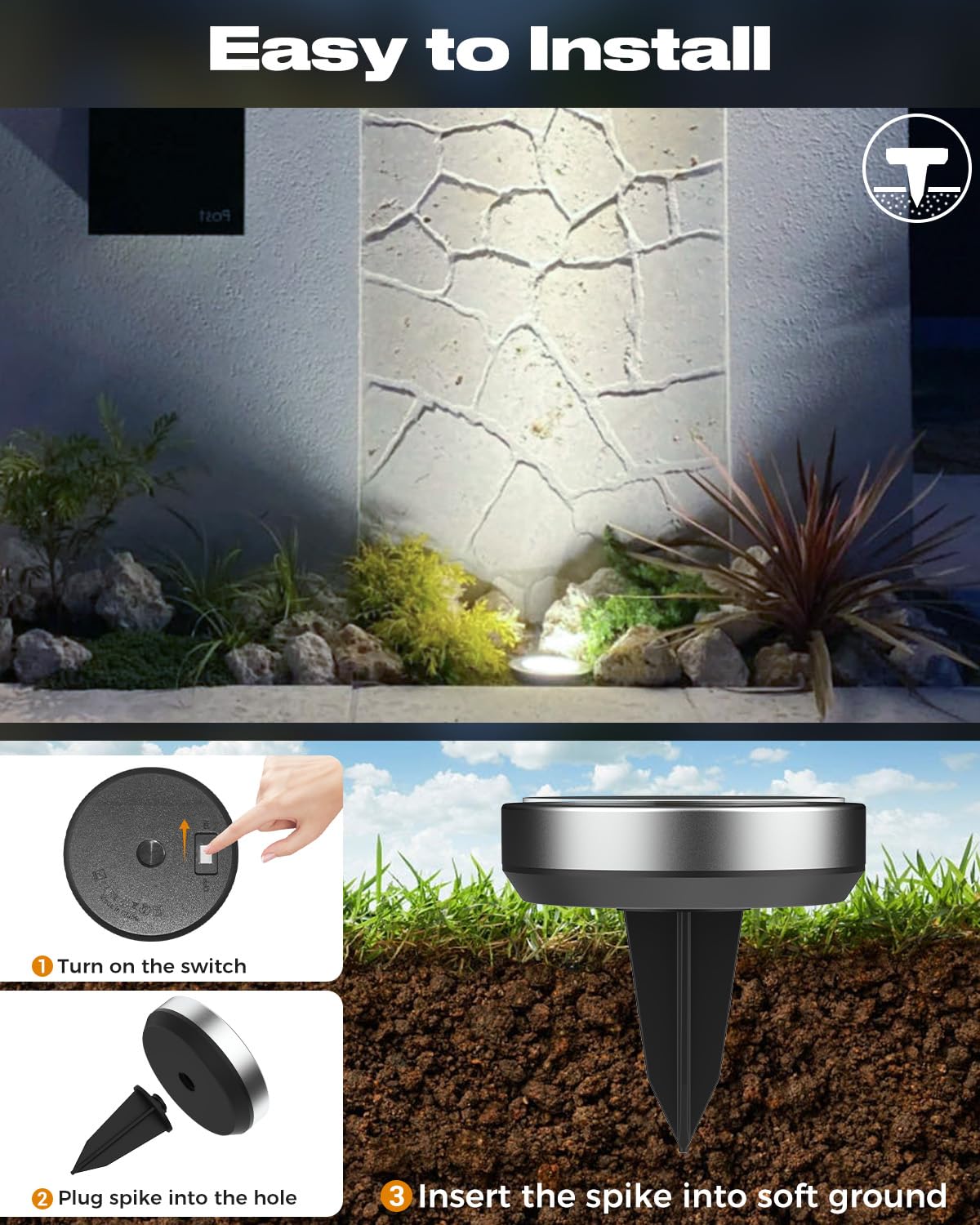 btfarm Solar Lights Outdoor Garden, 6 Pack 8 LED Solar Ground Disk Lights Outdoor IP65 Waterproof for Garden Pathway Lawn Patio Yard Landscape (Blue)